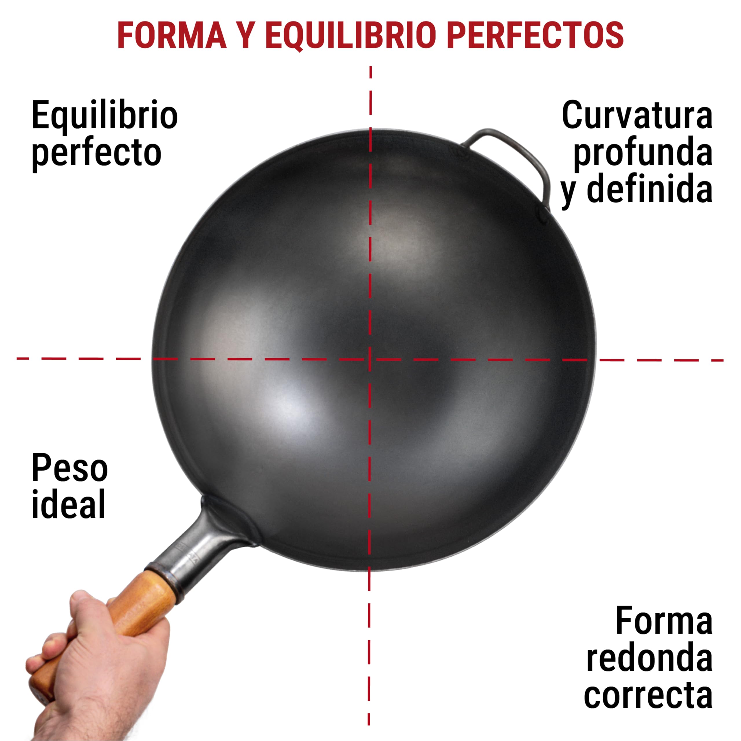 YOSUKATA Wok de acero al carbono de 14 pulgadas con fondo redondo – Wok Pow pre-sazonado para freír – Sartén tradicional china japonesa de acero negro – Utensilios de cocina al aire libre para estufas