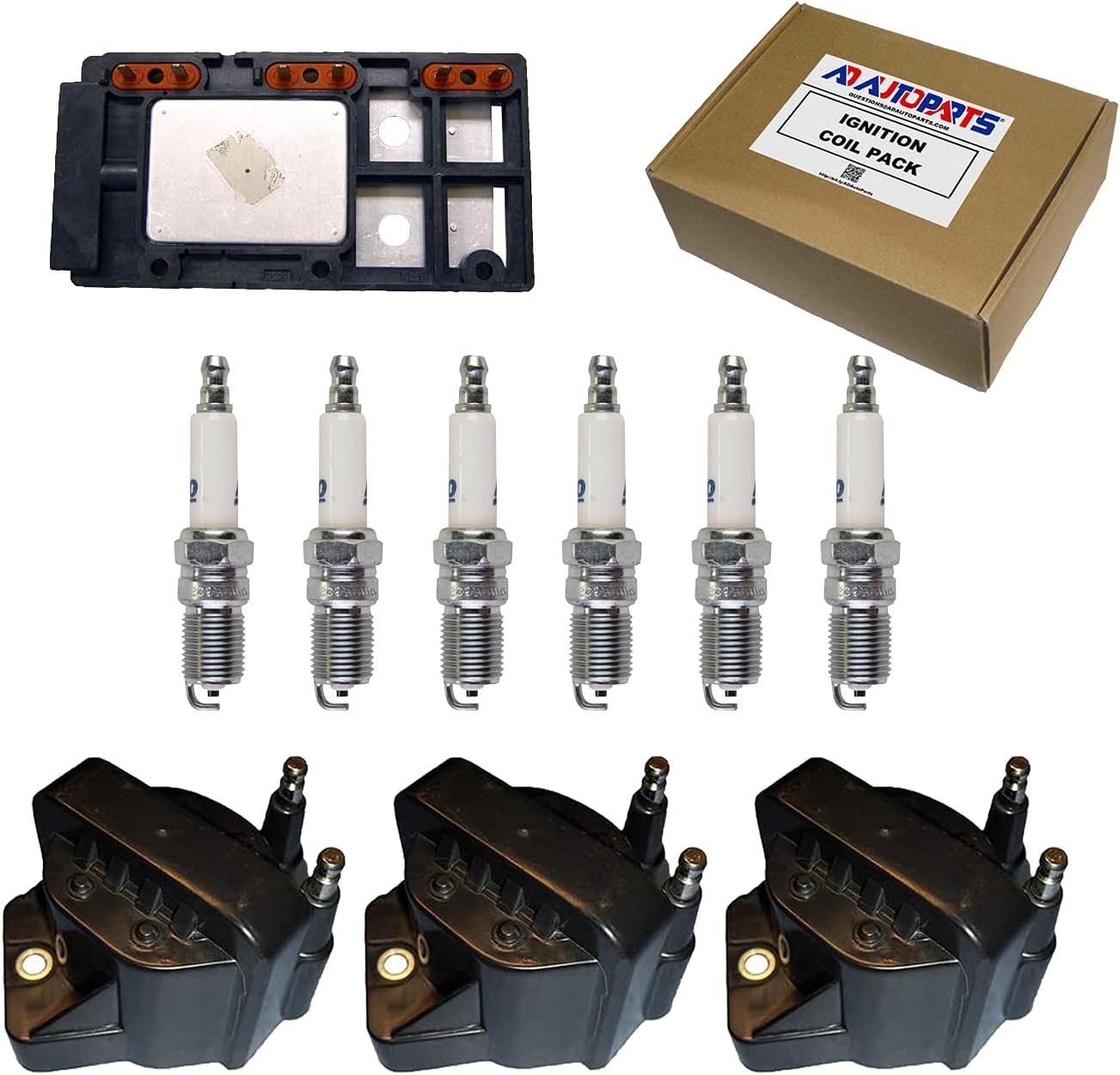 Herko LX364 Ignition Control Module + 3 AD Auto Parts 7805-1201 Ignition Coils + 6 ACD Platinum Spark Plugs 12