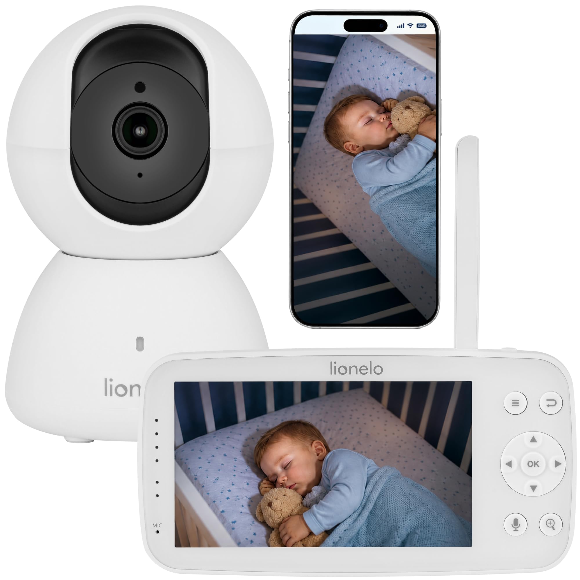 lionelo Babyline 8.4 Camara Vigilancia Bebe, Vigilabebes Full HD con App, Monitor 5", WiFi, Vision Nocturna IR, Deteccion De Movimiento y Llanto, Audio Bidireccional, 300 m, Temperatura