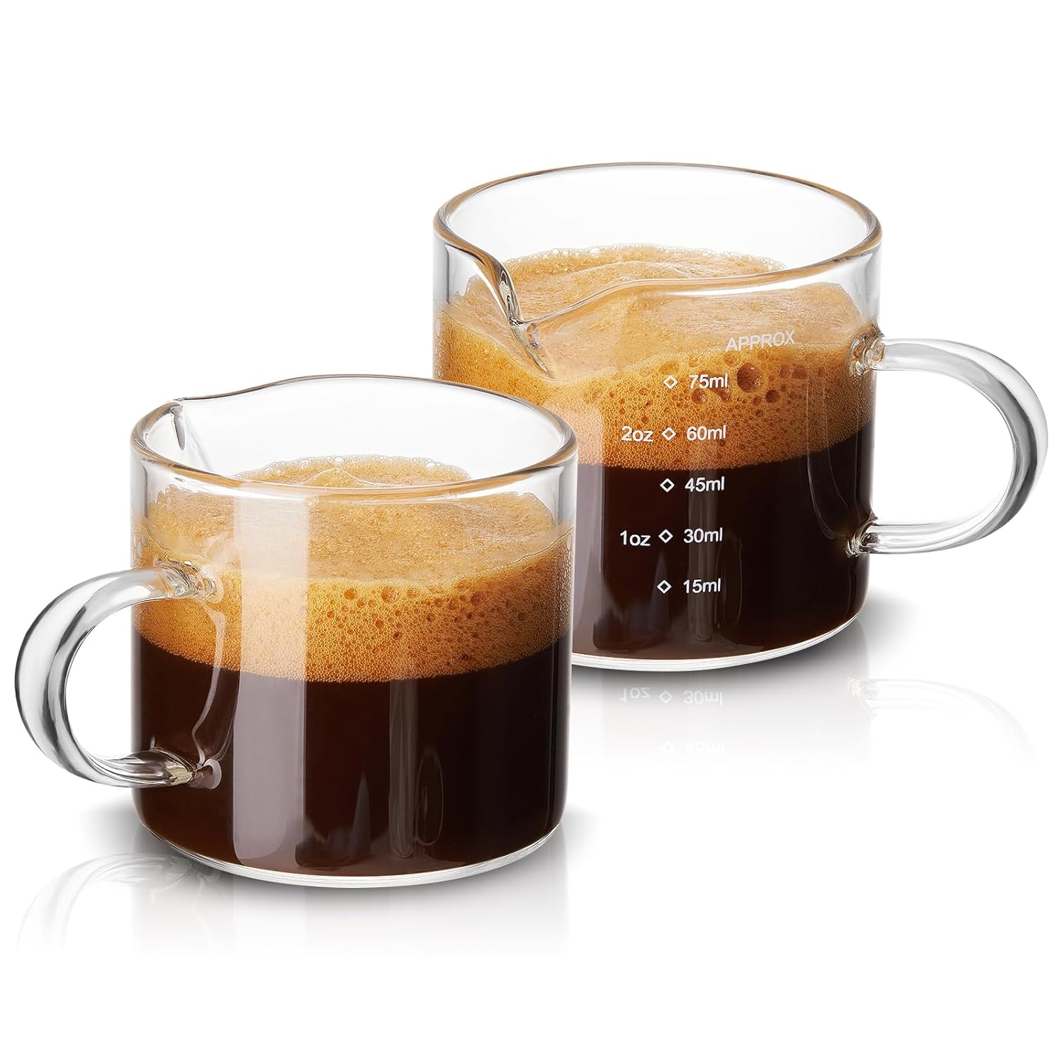 Mfacoy 2 Pack Measuring Cups 75ML Espresso Cups with Handle Espresso Shot Glasses with V-Shaped Mouth Clear Accessories