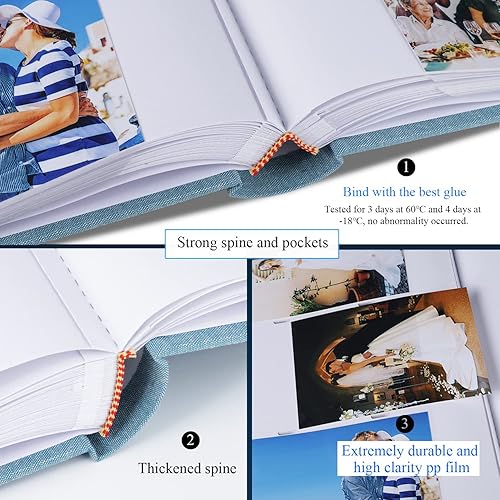 Miniatura 4 de Álbum de fotos de tela de lujo de 4 x 6 pulgadas con bolsillos sin ácido para escritura, capacidad para 300 fotos con notas, 3 por páginas, álbum de