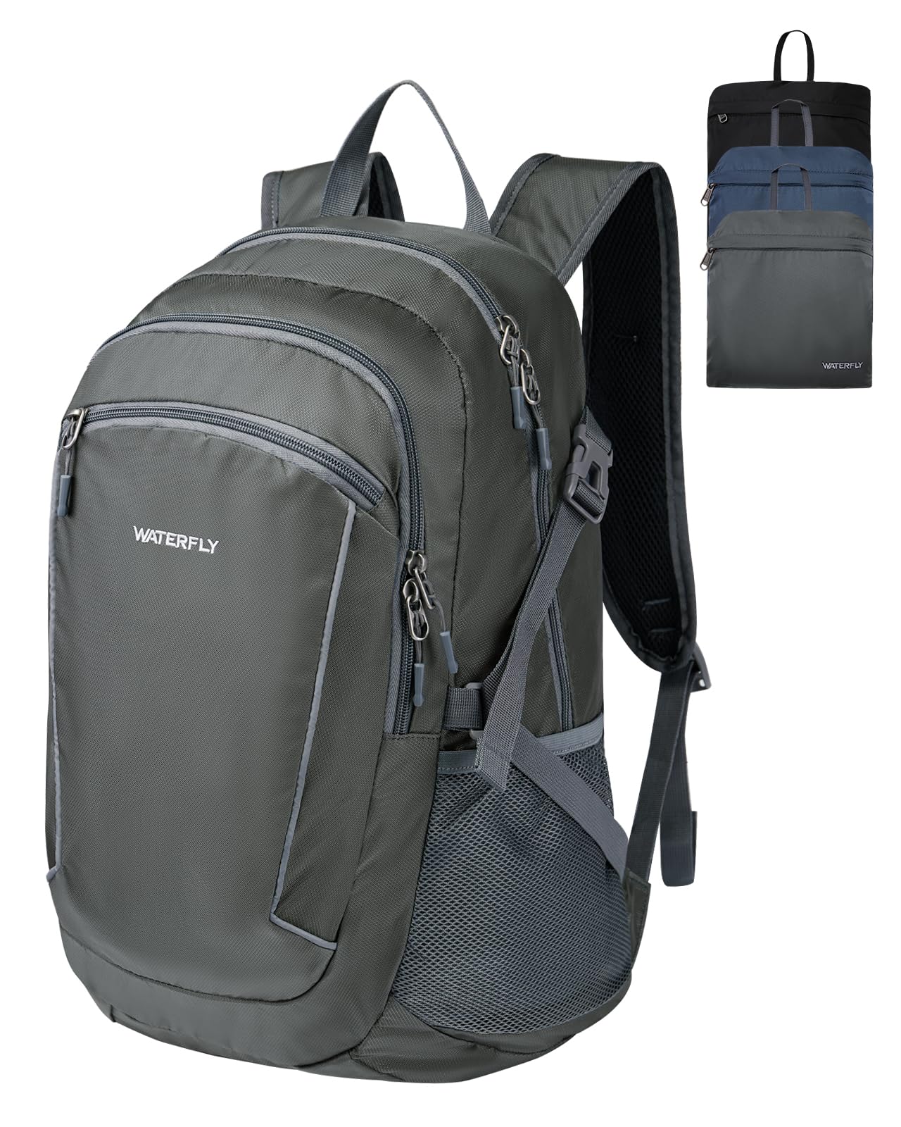 WATERFLY Rucksack Faltbar Wanderrucksack 28L: Tagesrucksack Faltrucksack Leicht Trekkingrucksack Klapprucksack mit Nassfach für Outdoor Wandern Reisen Camping Herren Damen