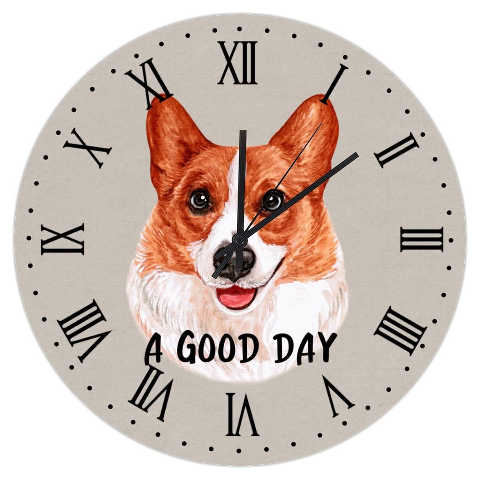 Horloge murale Corgi sans tic-tac à piles pour retrouver le sommeil