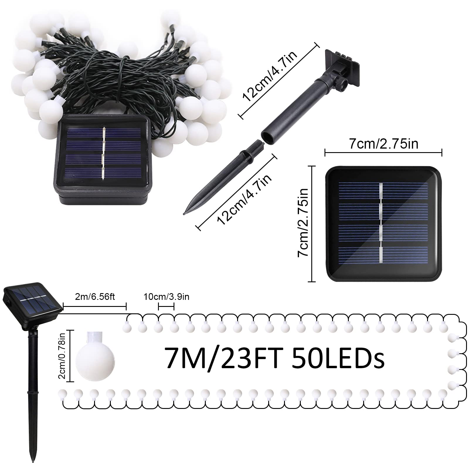 Micacorn Christmas Lights Solar String Light Garden Globe Fairy Lights 23ft 8 Modes 50 LEDs Waterproof Ball Solar String Lights for Outdoor Wedding Party Christmas Decoration - Image 3
