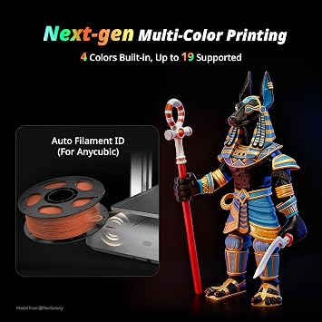 Anycubic Kobra X Multicolor 3D Printer, Easy Setup with Native 4-Color Printing Up 19 Color, 600mm/s Fast 3D Printing, AI Camera, Quiet 45dB, 260mm3, FDM for Kids Beginners Family Makers Professional