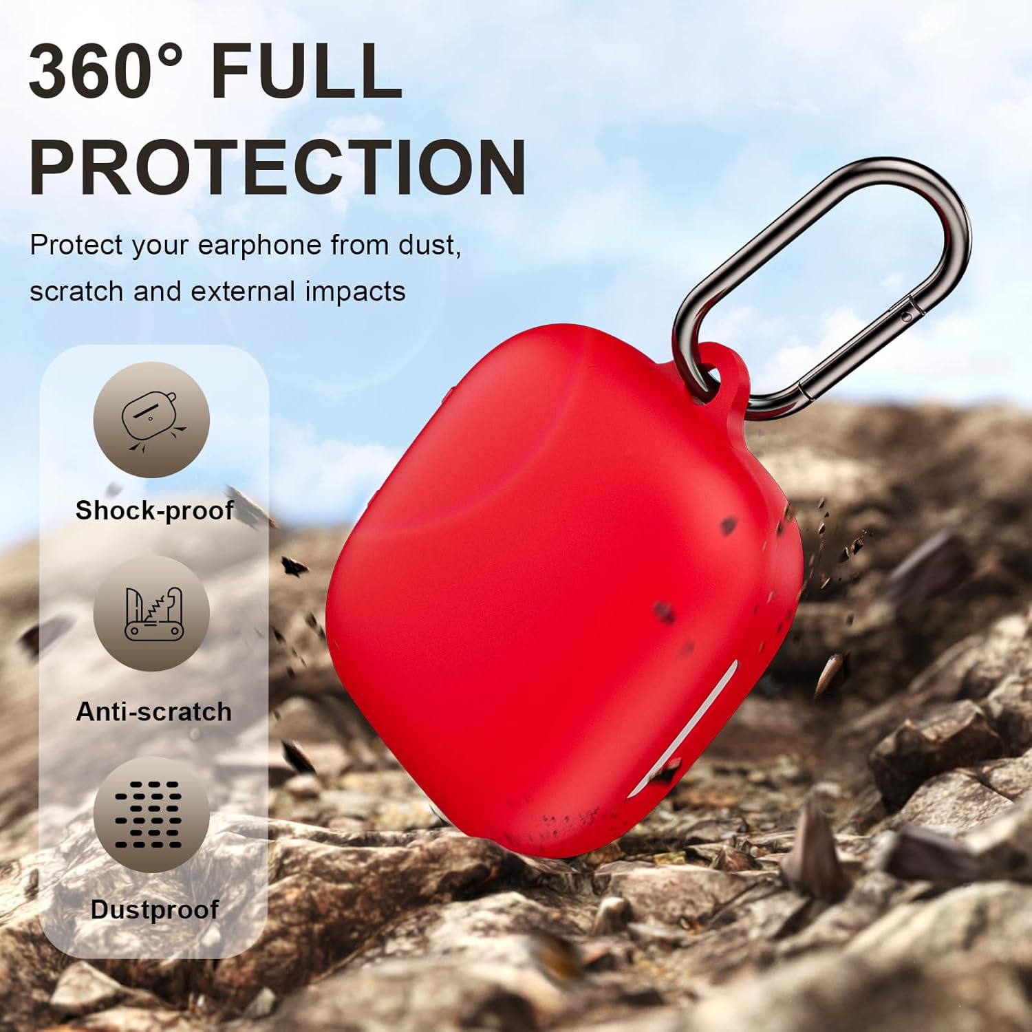 Compatible with Shokz New OpenFit 2 Case Cover, Soft Silicone Shockproof Protective Skin Case for Shokz OpenFit 2 Open-Ear Wireless Earbuds with Cleaner Kit & Carabiner (Red) - Image 3