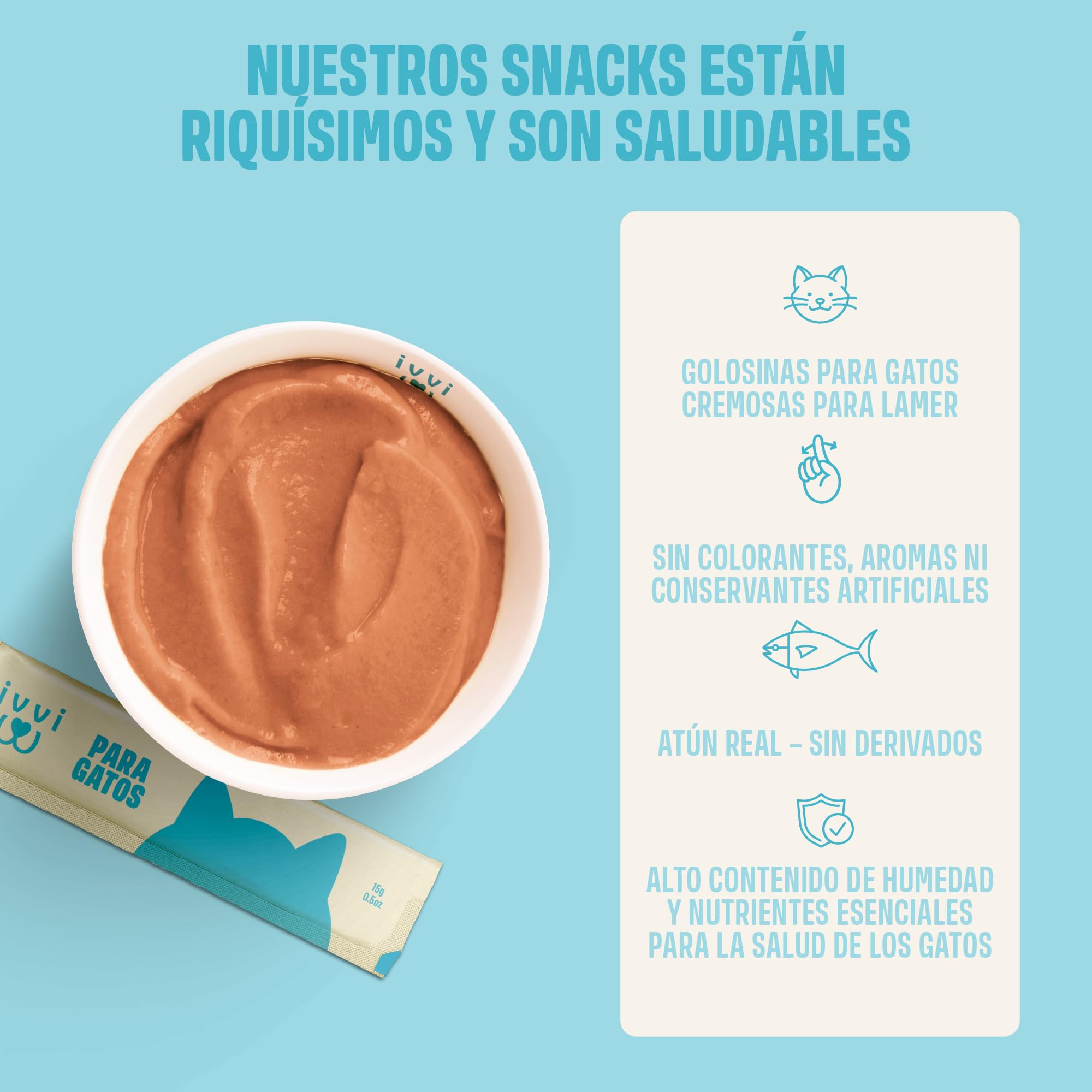 ivvi Esencia Multivitamínica para Gatos – Snack Cremoso con Atún Real – con Vitaminas B, Vitaminas A, D3 y E, Biotina, L-lisina, Magnesio y Mejillón de Labio Verde – 30 x 15 g