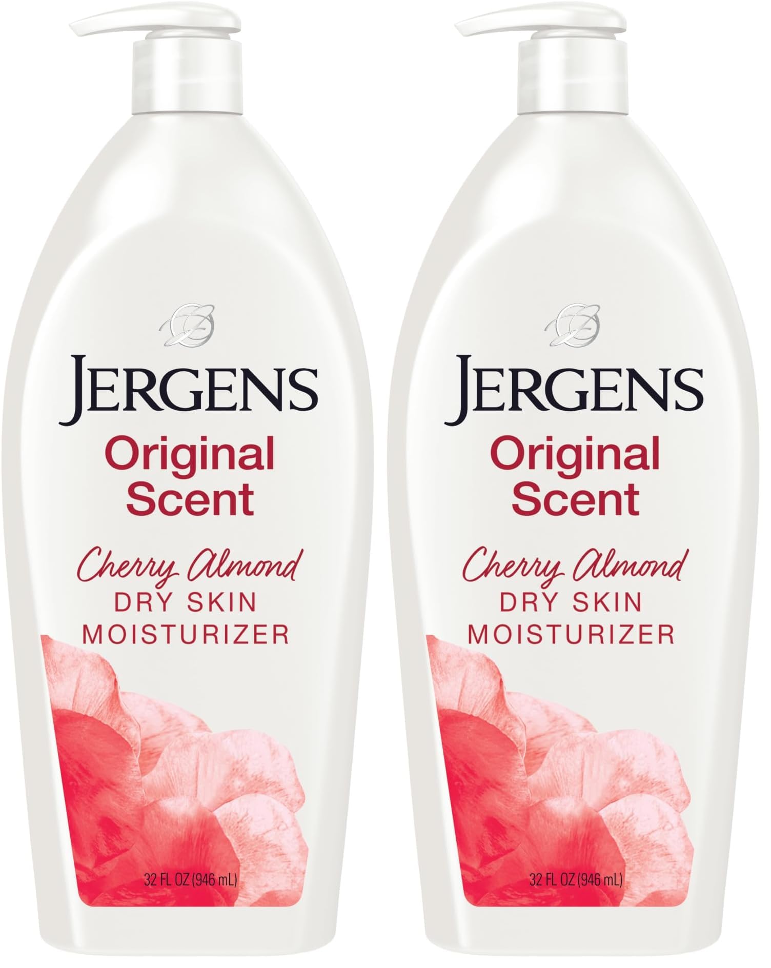 Jergens Original Scent Dry Skin Body Lotion, Hand and Body Moisturizer, Cherry Almond Essence, Dermatologist Tested, 32 Oz: 32 Fl Oz (Pack of 2)