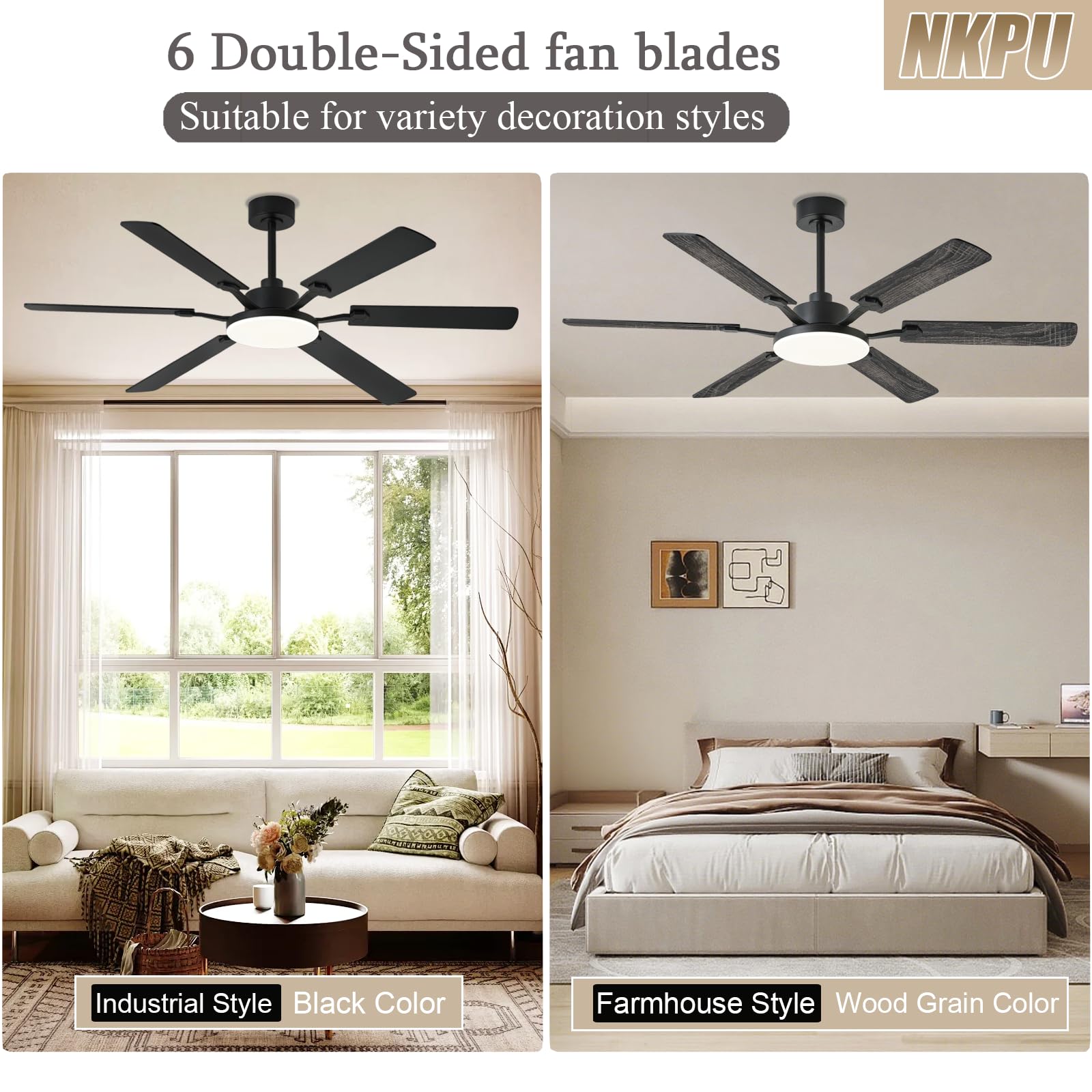60 Inch Ceiling Fans with Lights Large Modern Black Ceiling Fan with Light and Remote Control 6 Double — view 7