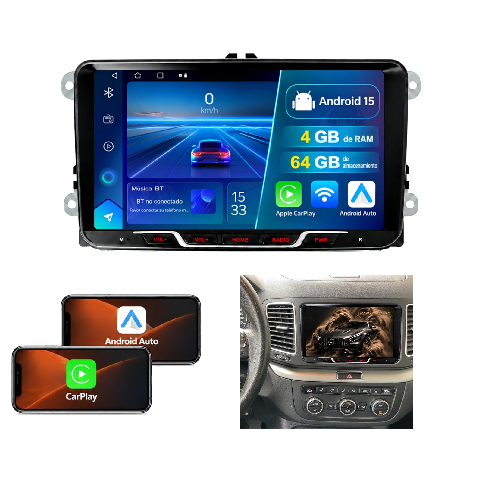 Radio Android 15 para Seat Alhambra 2010 – 2020, 9 Pulgadas 2 DIN, 4+64 GB