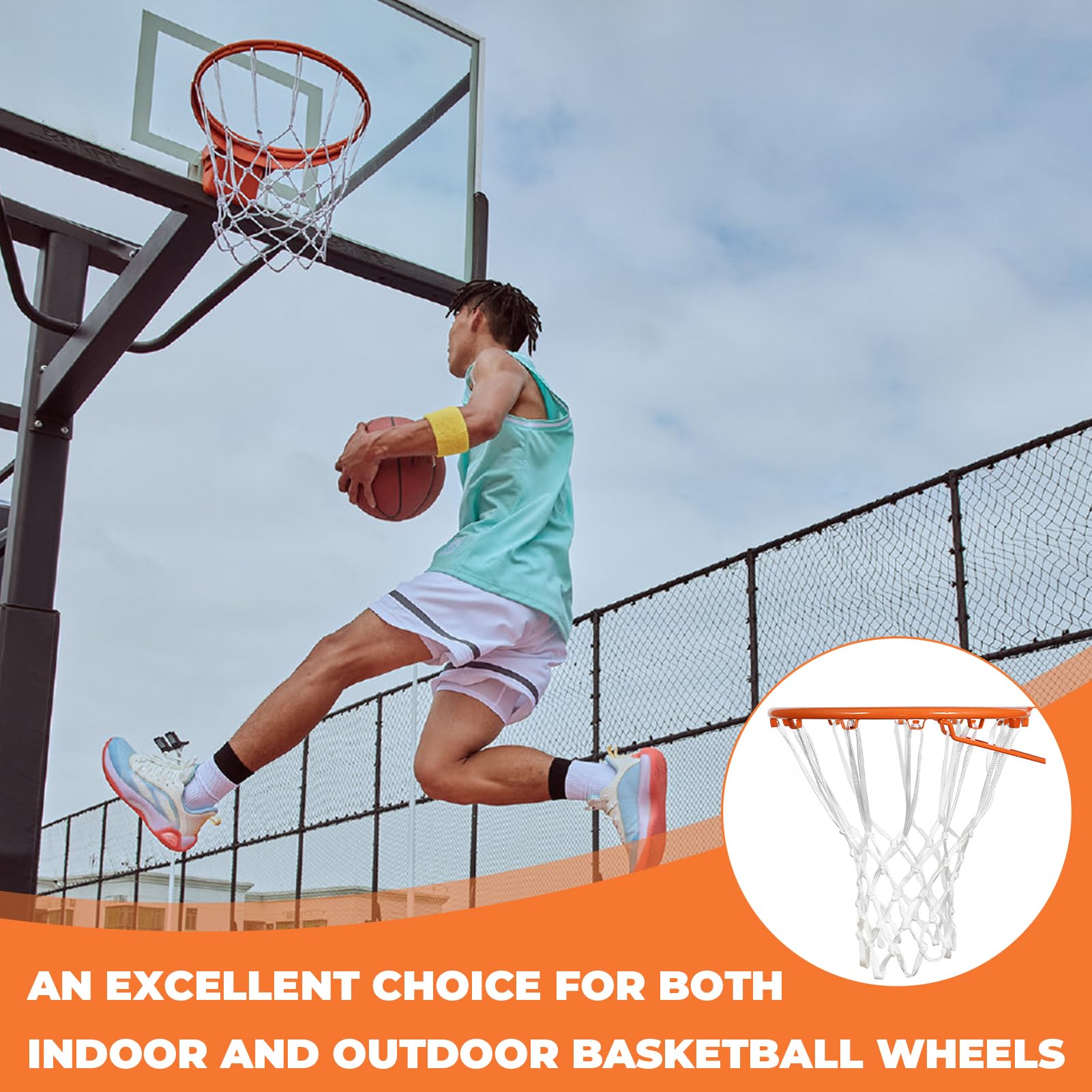 Filet de Basket-Ball de Rechange Résistant aux Intempéries, Compatible avec Paniers Standard Intérieurs et Extérieurs, 12 Boucles, 53,3 cm de Longueur, Polyester Durable