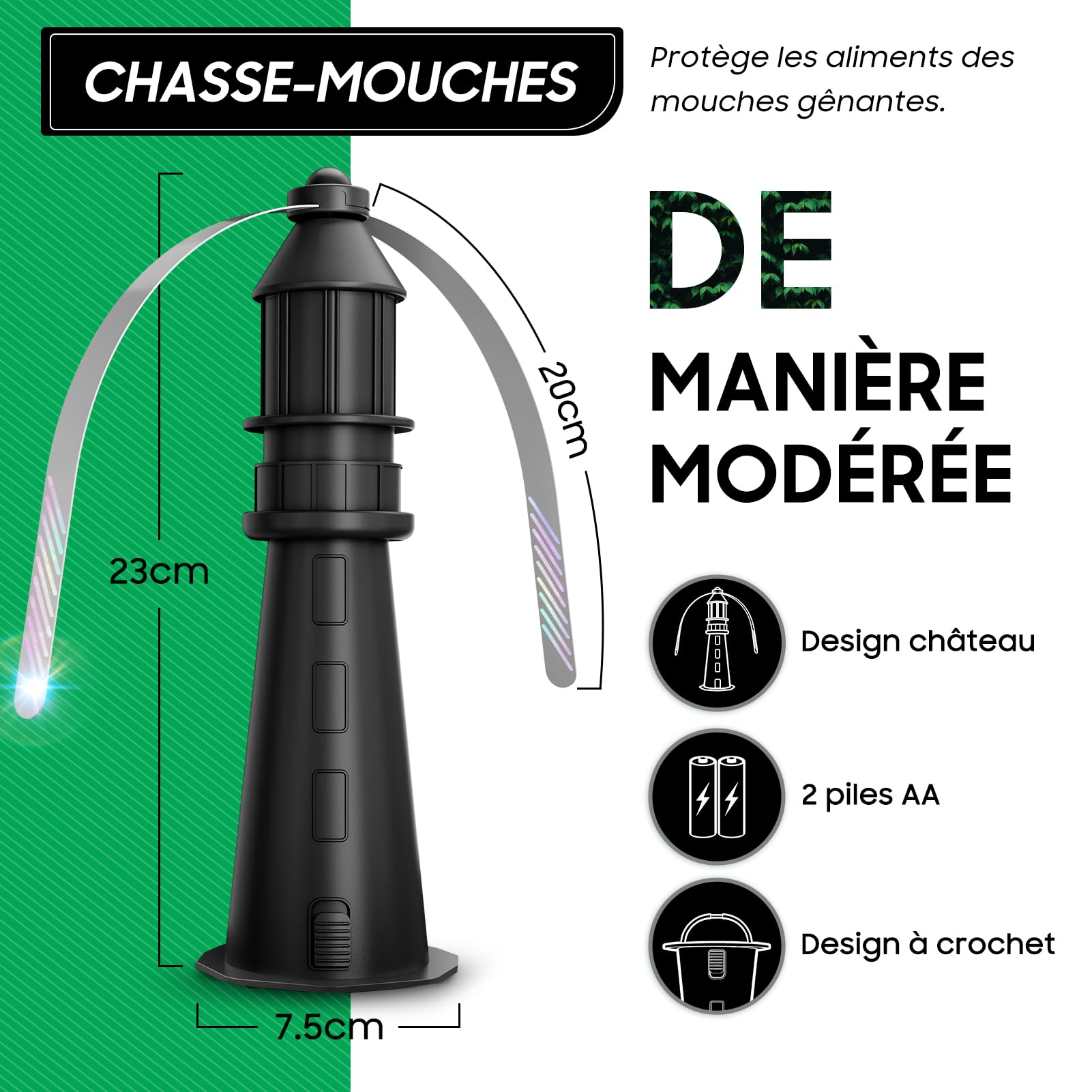 Ventilateur Anti, Mouche de Table avec pales holographiques, Suspendu pour intérieur/extérieur, Chasse-Mouches Portable pour Camping, Jardin, terrasse, Piles Non incluses - 4Pcs
