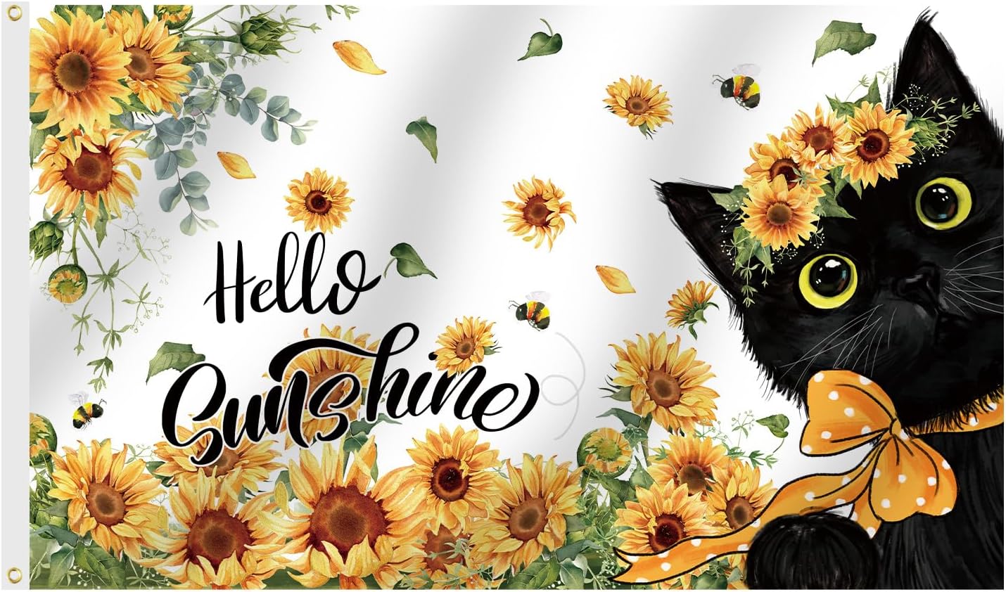 Amazon.com : SENSEVEN Spring Summer Sunflowers Black Cat Flags for ...