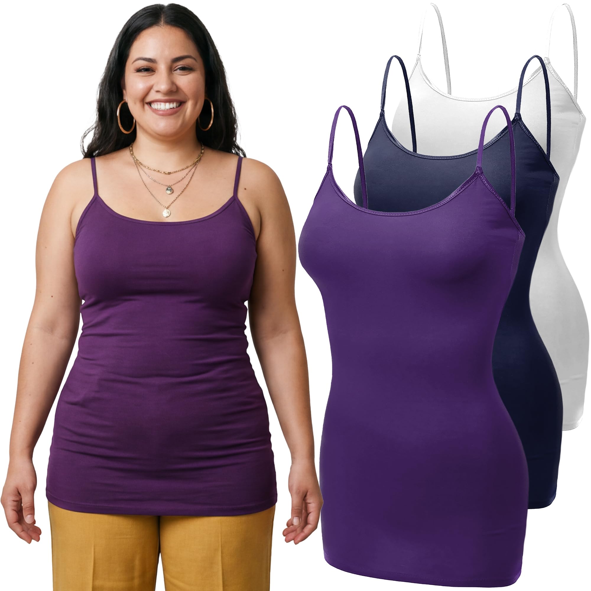 Emmalise Women's Basic Casual Long Camisole Adjustable Strap Cami Layering Top
