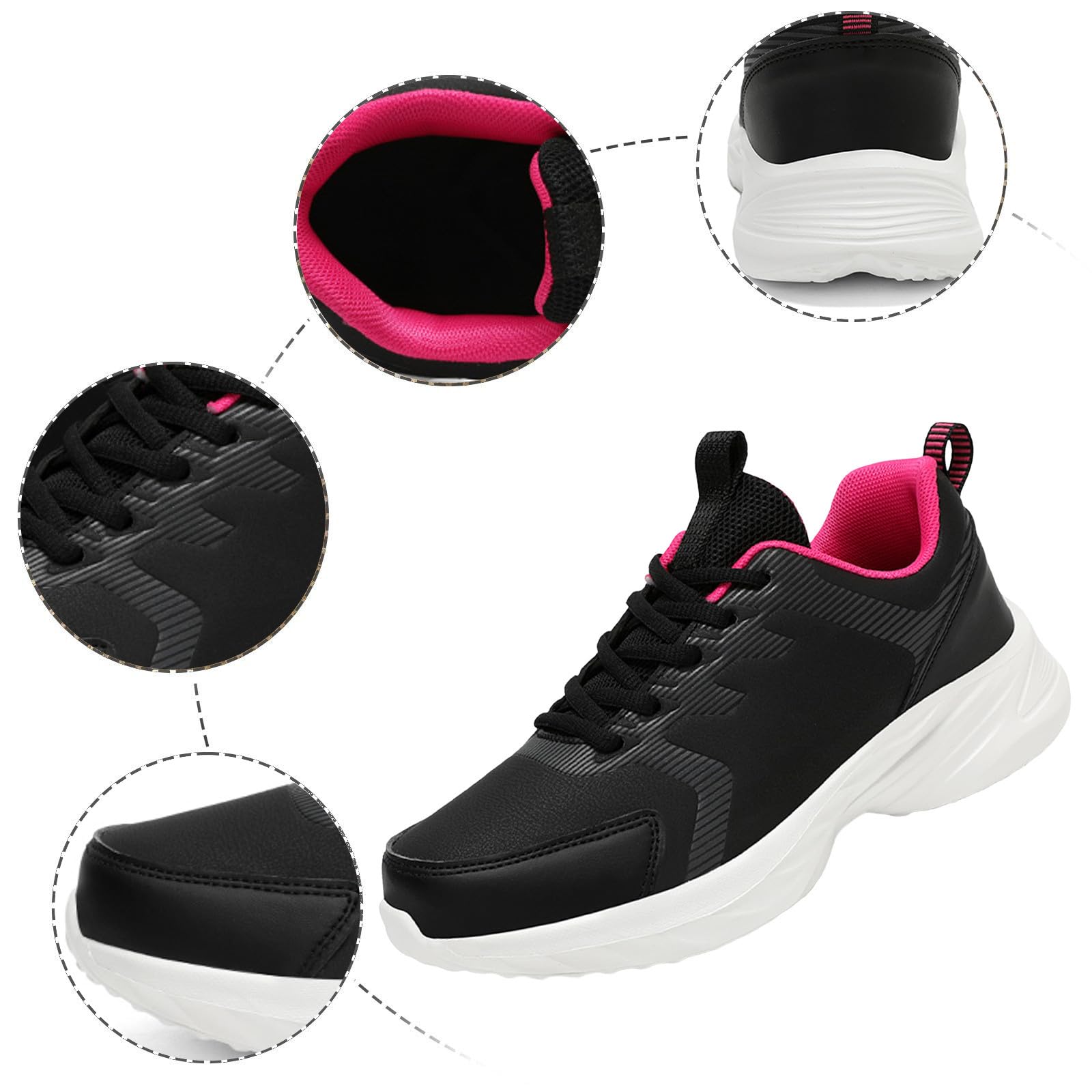 Scarpe da ginnastica da donna leggere con suola spessa, modello alla moda, semplici tinta unita, comode, casual, fondo spesso, fondo piatto, scarpe da ginnastica traspiranti per camminare