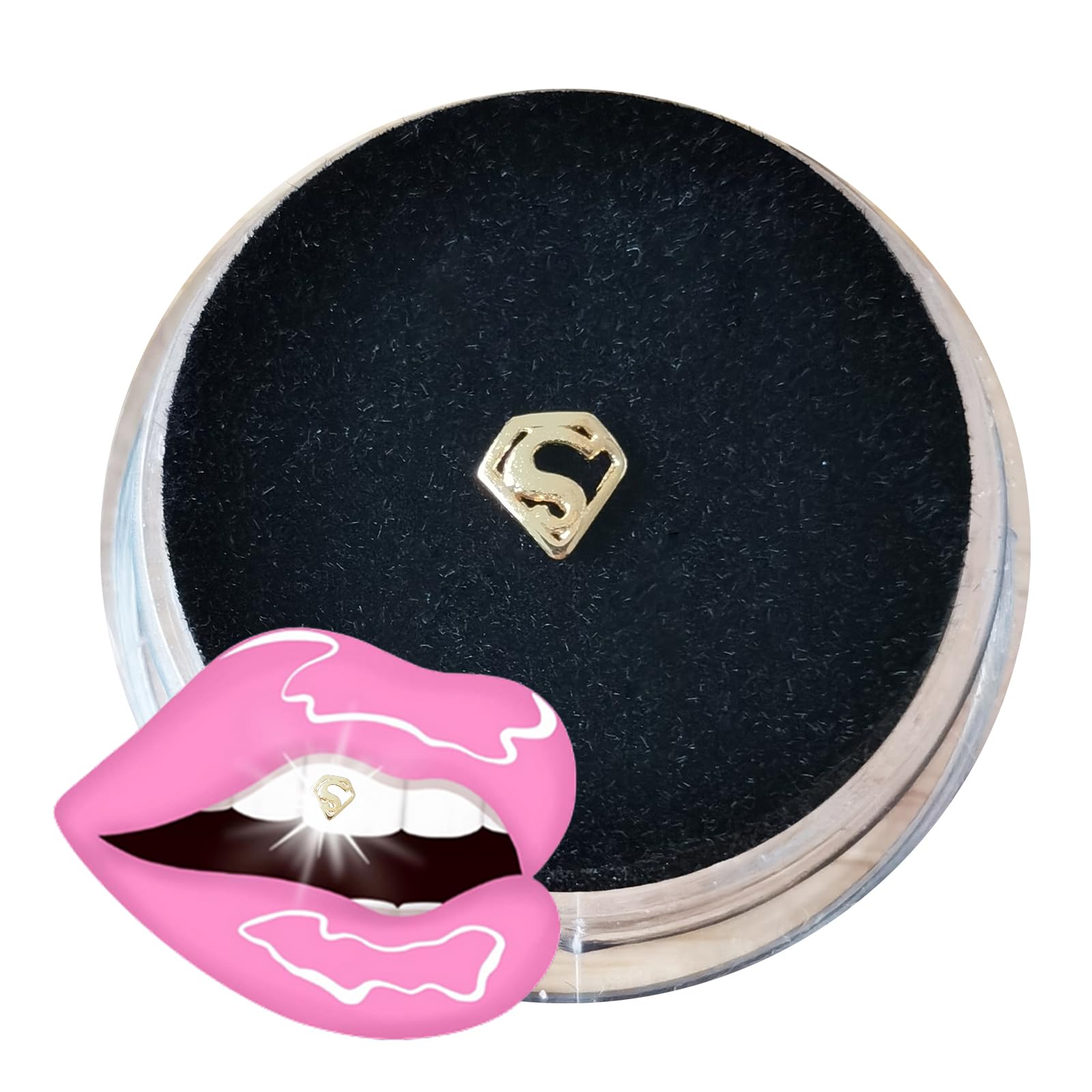 Chamon 8K Solid Gold Tooth Gems - Superhero S-Sign Design, Iconic Hero Symbol Teeth Accessory, Cosplay Party Decorations for Men Women
