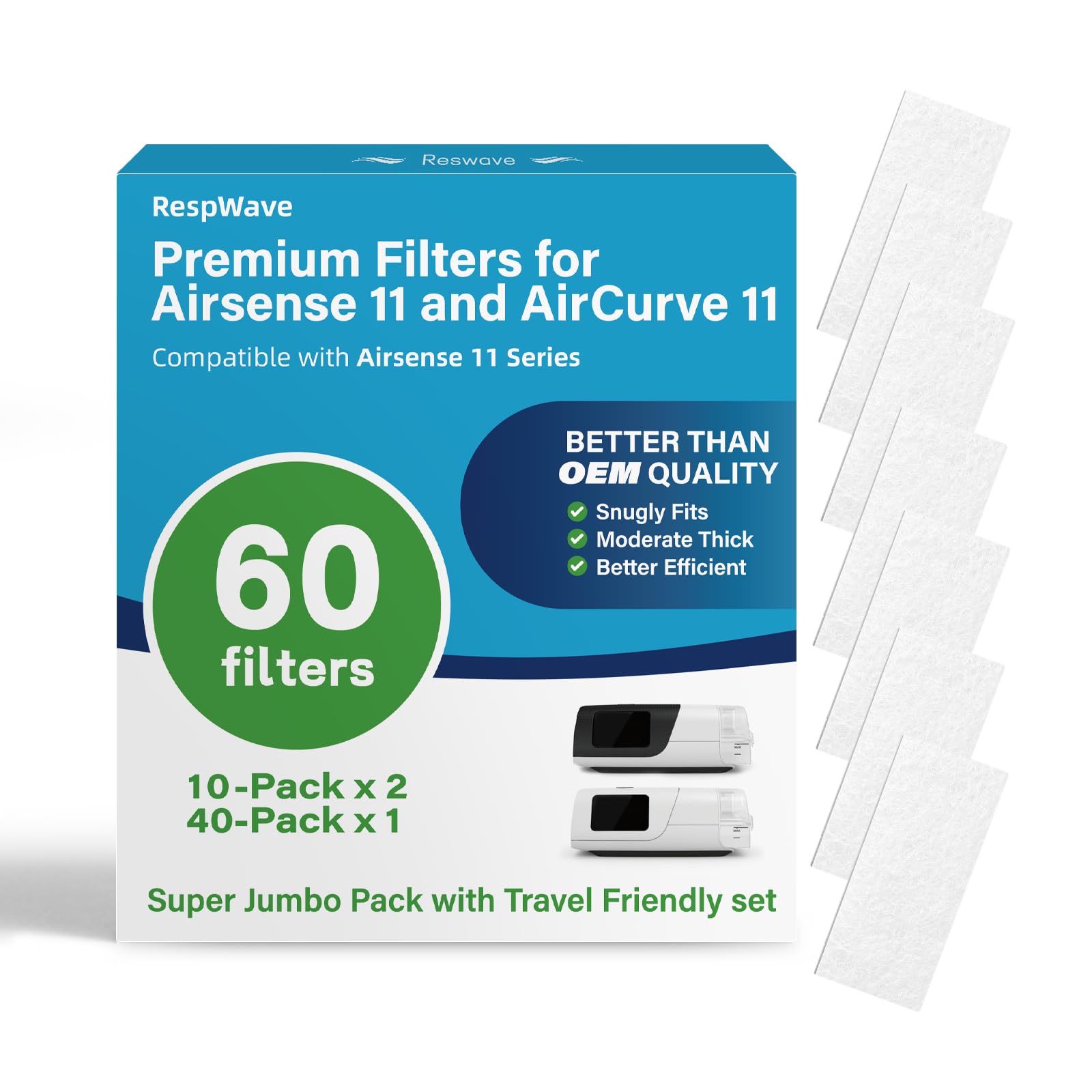 RespWave 60-Pack Premium CPAP Filters Compatible - respiratory aids and accessories | Mubboo