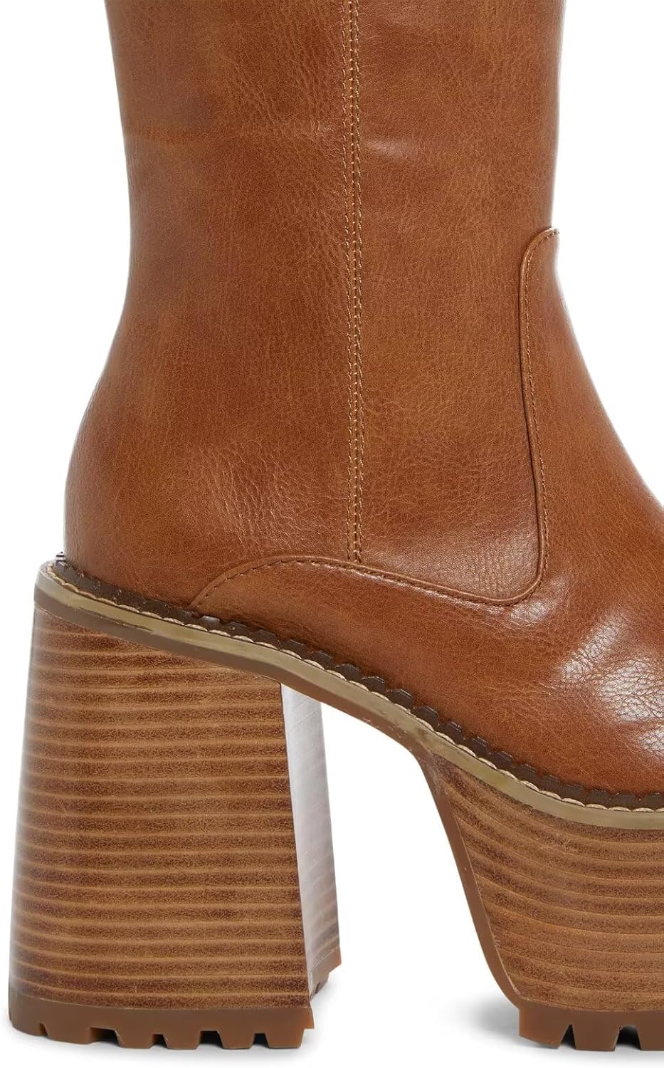 Women’s Knee High Platform Boots, Faux Leather Chunky Heel Tall Boots with Lug Sole, Fashion Pull-On High Heel Boots - Image 2