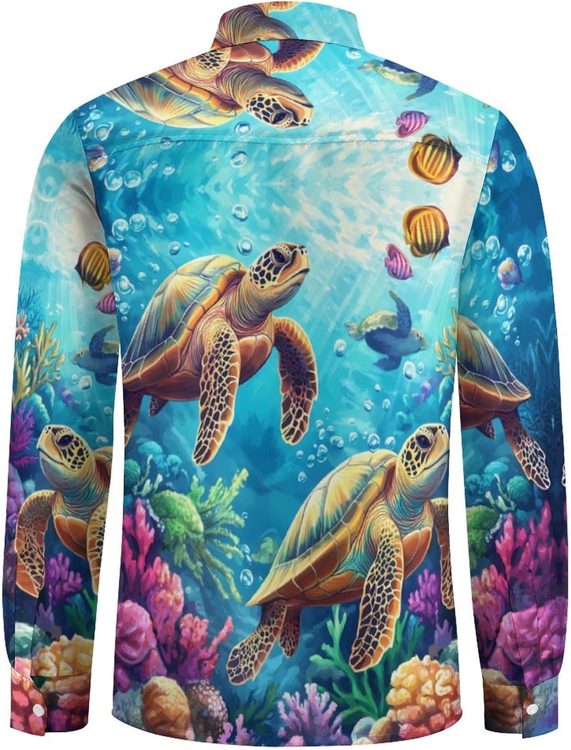 Underwater Sea Turtle Long Sleeve Shirts Casual Dress Shirt Button-down T-shirts for Men
