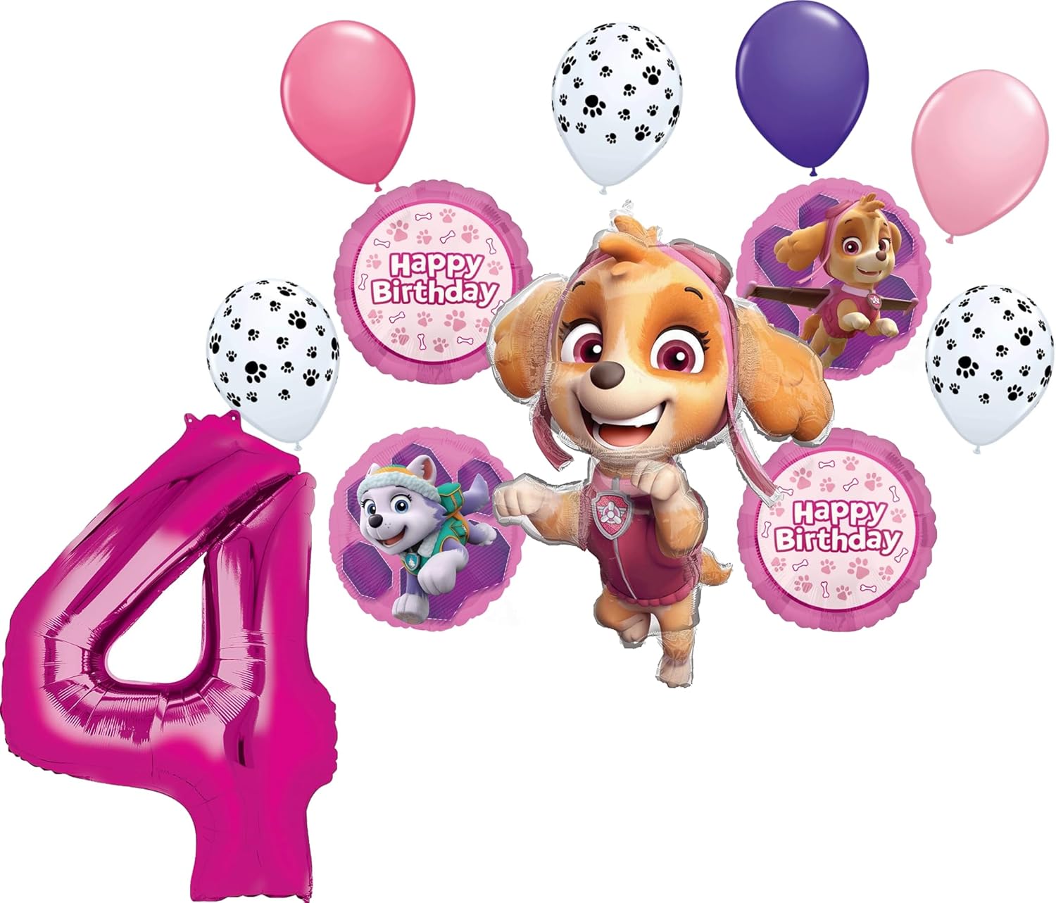 Skye and Everest 4th Birthday Party Supplies Girl Paw Pups on Patrol Balloon Bouquet Decorations 12ct