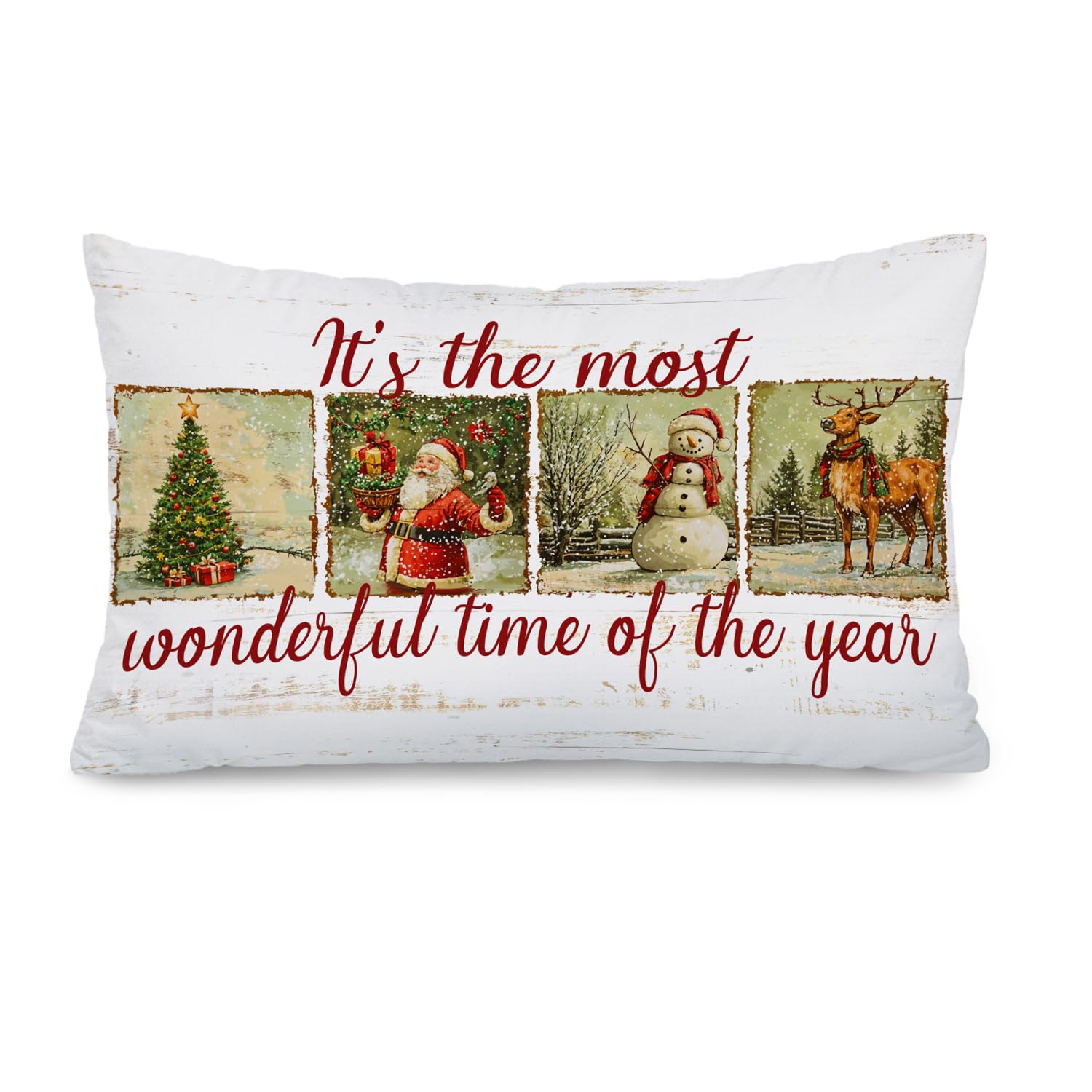 DDYGZYW Winter Christmas 12x20 Pillow Cover Christmas Home Room Bedroom Decor Vintage Rustic Winter Xmas Tree Reindeer Snowman