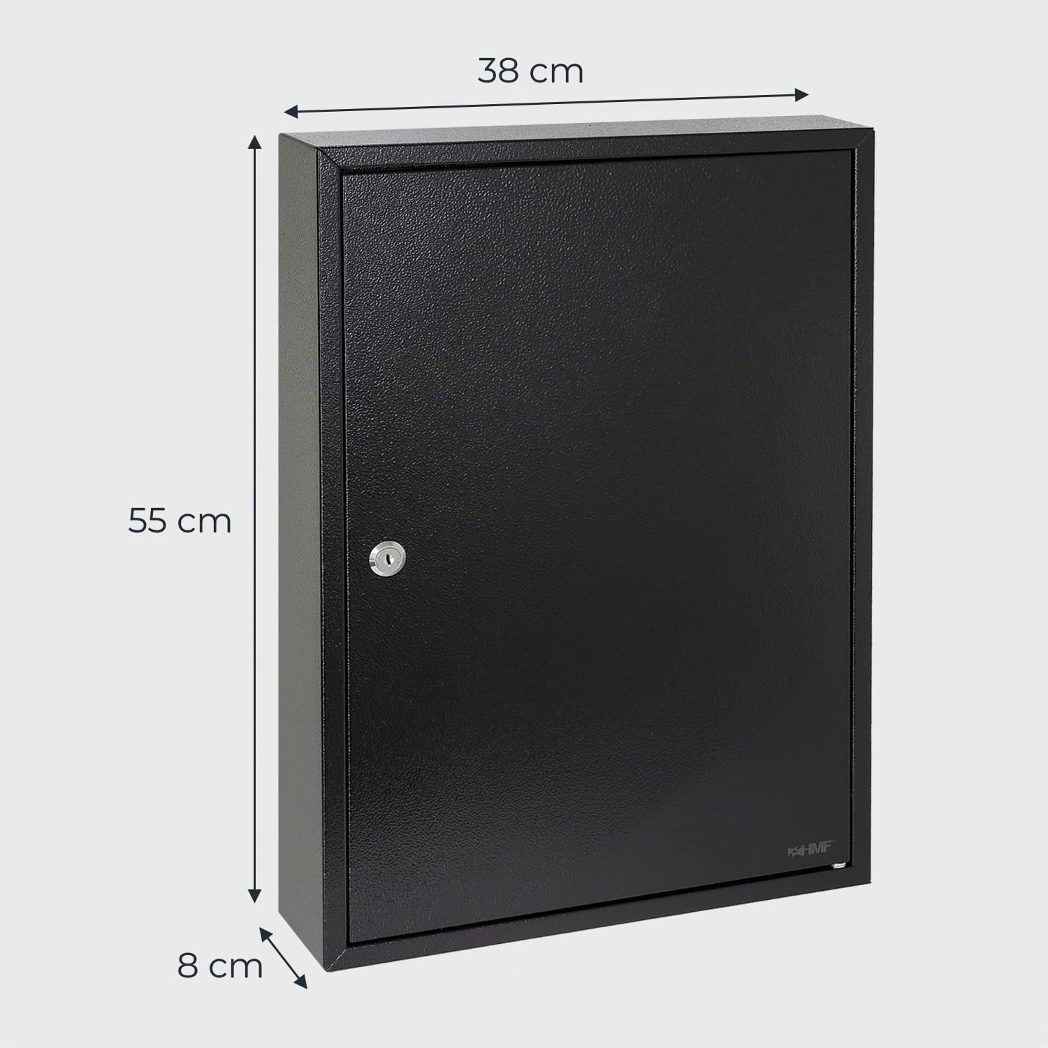 HMF Armoire à clés Grande capacité en Acier, Boite a Clef Murale verrouillable pour Bureau, Administration ou Parc Automobile | 100 Crochets à clés | 55 x 38 x 8 cm | Noir