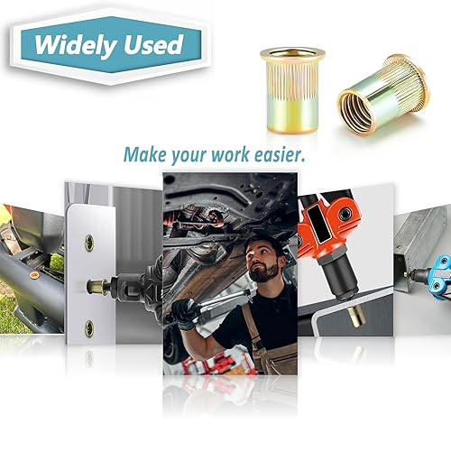 Miniatura 6 de Kadric - Tuercas remachadoras de 14"-20, 180 tuercas roscadas de cabeza plana de acero al carbono SAE 14-20 UNC RIV