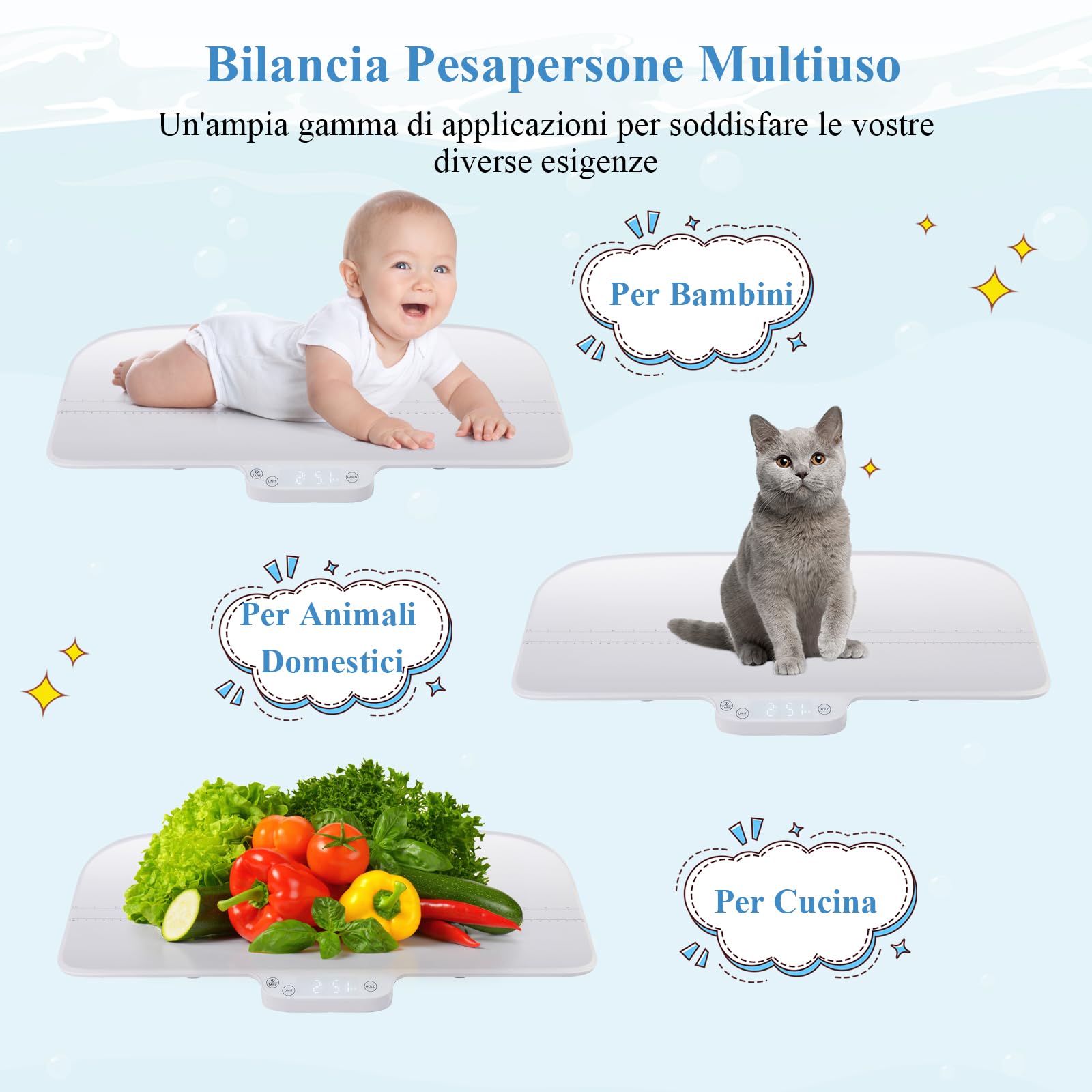 GYMAX Bilancia Digitale per Neonati, Bilancia Intelligente con Funzioni Hold & Tare, Display a LED, Bilancia Multifunzione per Animali Domestici, Peso Massimo 30 kg (con Bluetooth)
