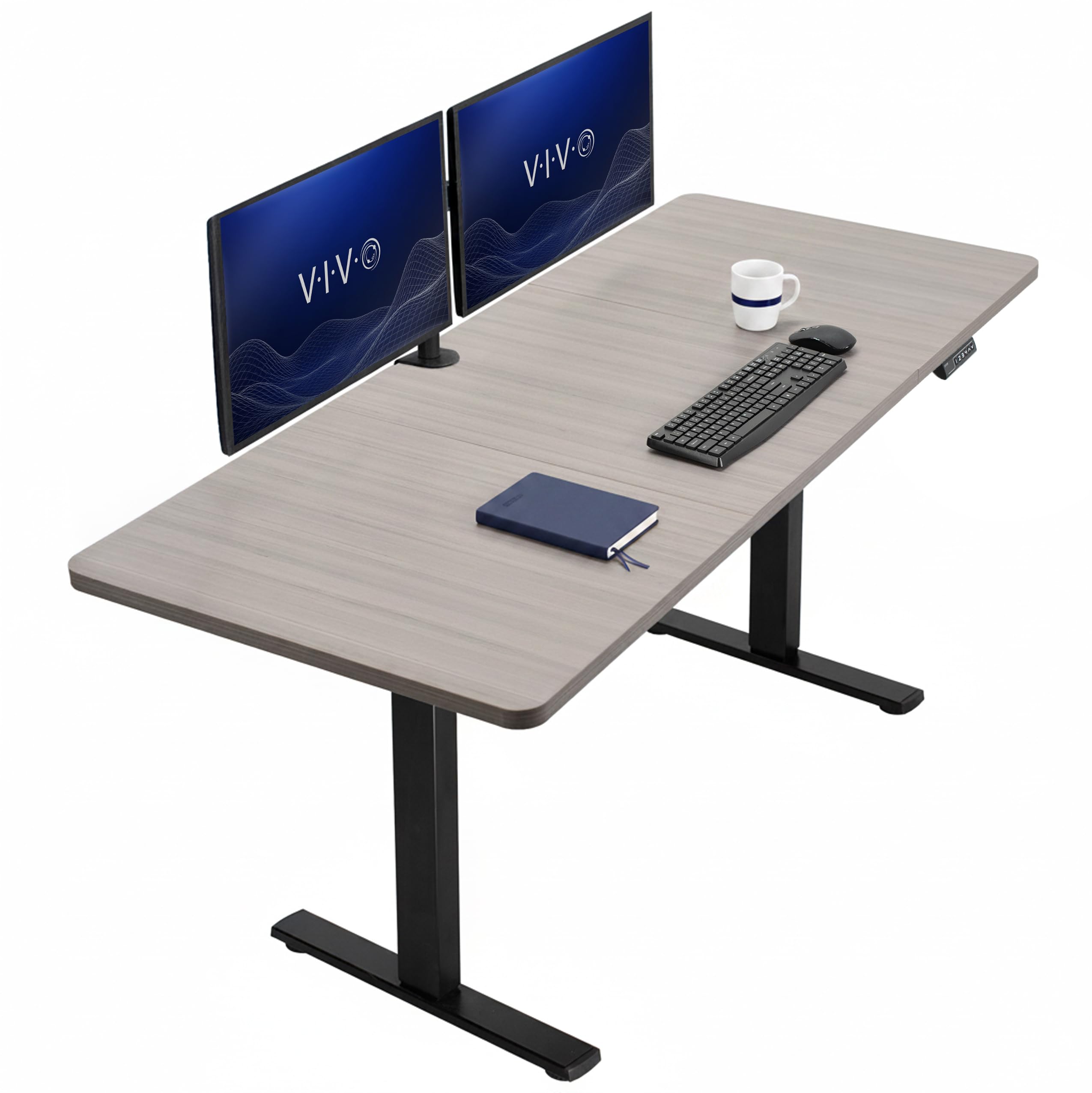 VIVO Dark Gray 71 x 30 in Standing Desk, DESK-KIT-1B7G | Electric, Holds 220 lbs, Sit Stand, Height Adjustable, Extra Deep Table Top, Memory Presets, 1B Series, Black Frame