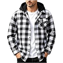 Flannel Shirt for Men Casual Long Sleeve Button Down Plaid Shirts Jackets Loose Drawstring Hooded Tops with Pocket