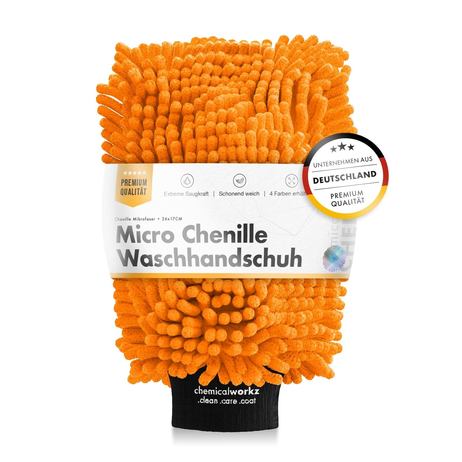 Chemicalworkz Orange Chemicalworkz® Chenille Wash Mitt - Car Wash Mitt - Extra Absorbent - Made Of Ultra Soft Microfibre - Removes Stubborn Dirt Effortlessly