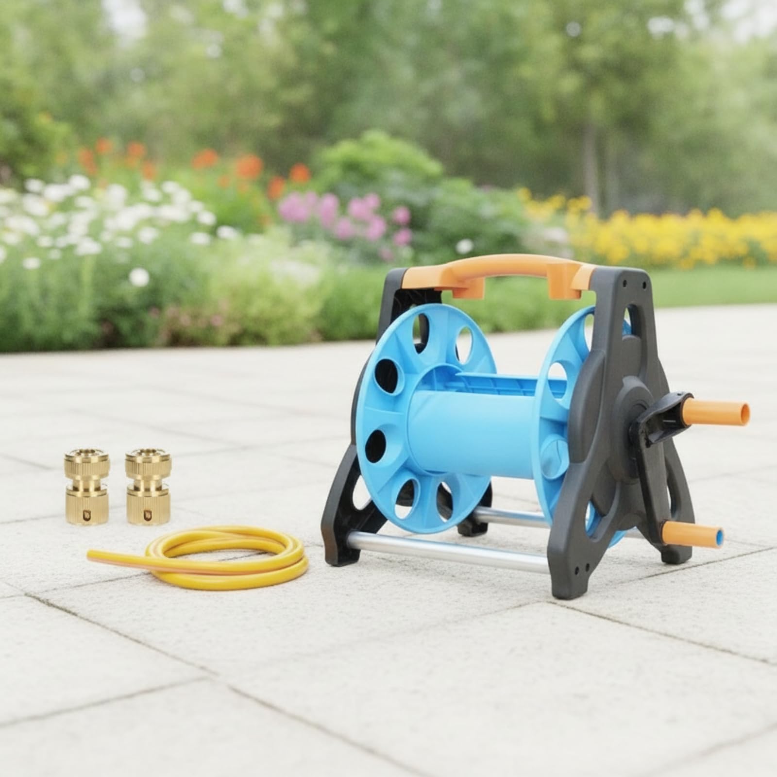 Avvolgitubo da Giardino Carrello Portatubo Supporto Tubo Bobina Tubazioni con Trasporto Facile Maniglia Ergonomica in E Acciaio Adatto per Giardino Terrazza