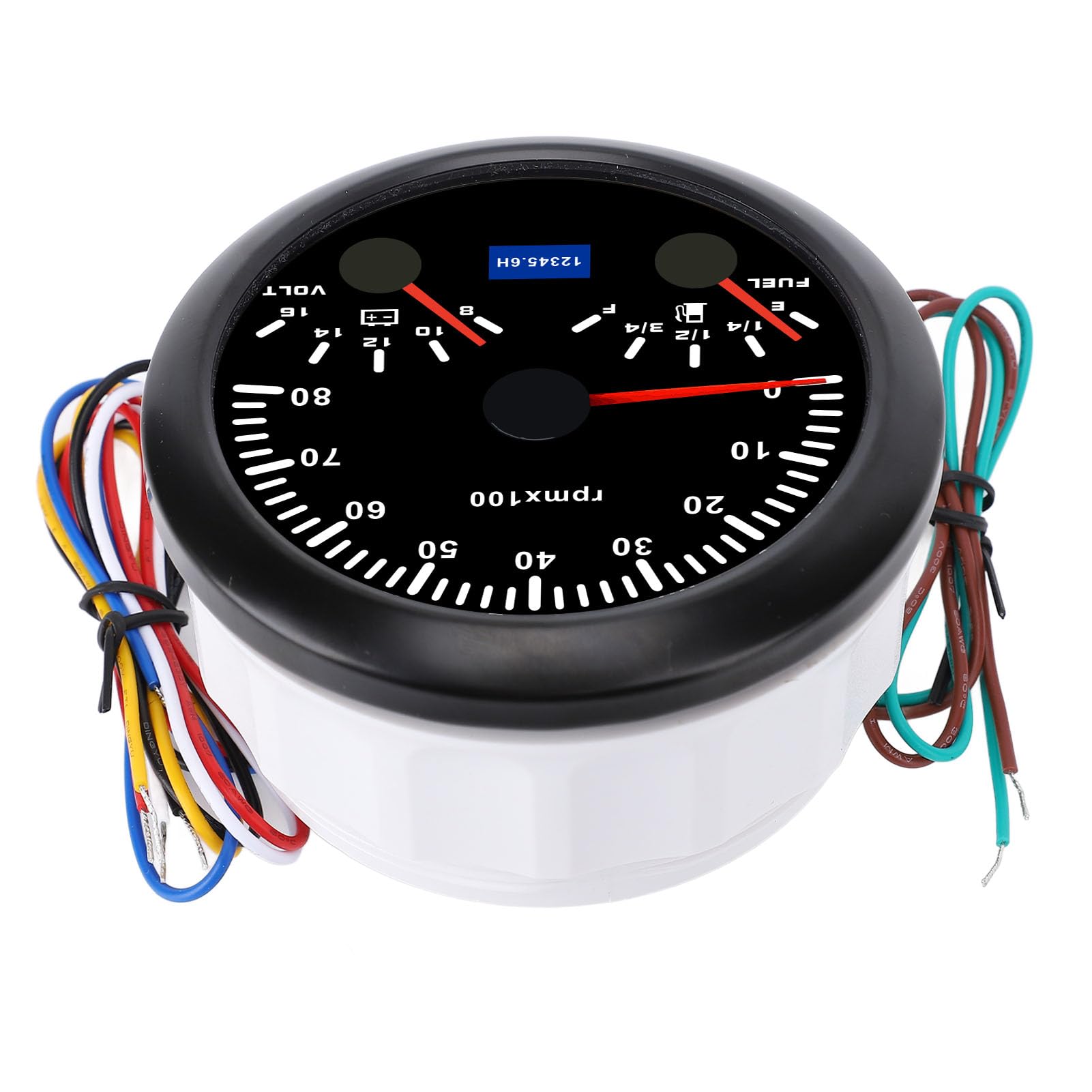 Keenso Obrotomierz 3 w 1 85 Mm, Wskaźnik Napięcia Poziomu Paliwa w Obr./min. 0 do 8000 Obr./min 8 do 16 V, 240 33 Omów z 7-kolorowym Podświetleniem, Samochodów (Czarna tarcza i czarna ramka CX8299B)