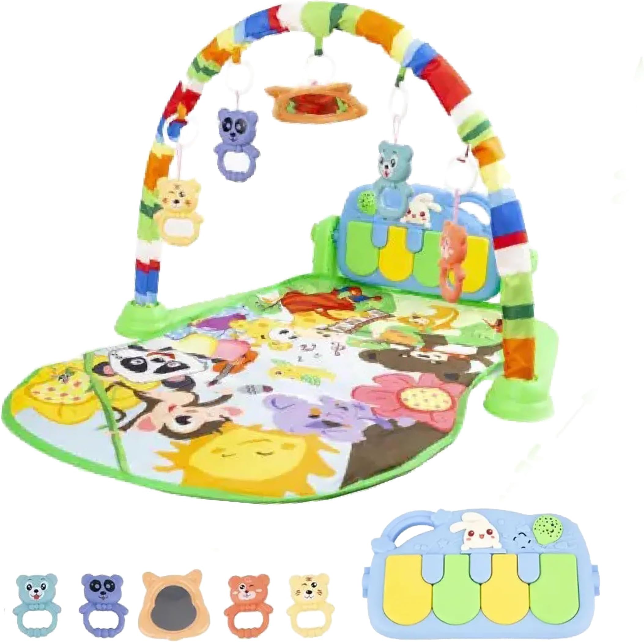 Baby Play Mat & Gym for Newborn - Tummy Time Baby Activity Center & Piano with Sensory Hanging Toys - Essential Stuff for Infant Boy & Girl - Play Gym with Music and Lights