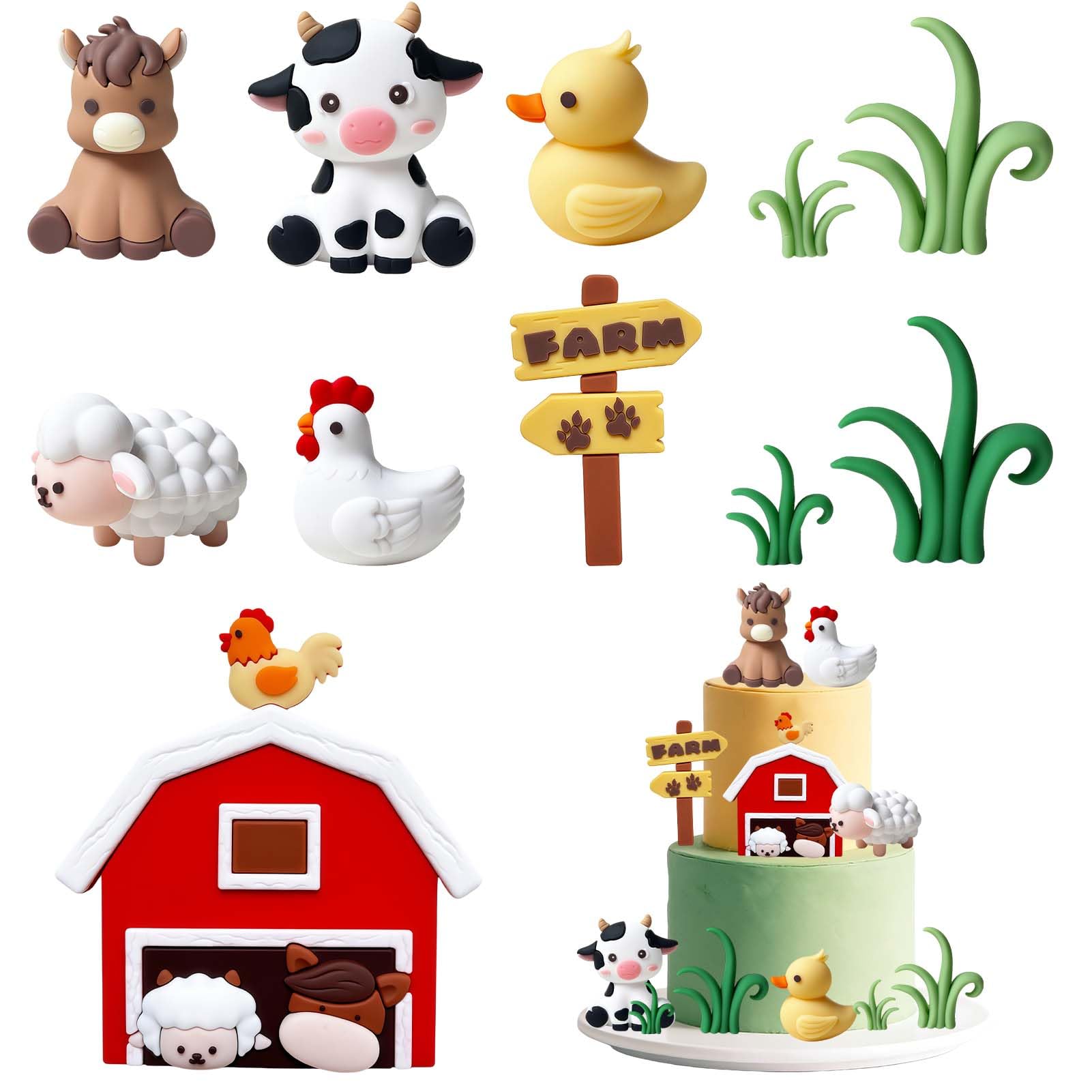 Farm Animal Cake Decoration 9PCS Farm Cake Topper Farm house Birthday Decorations Cow Pig Chicken Cake Farmyard for Farm Animal Birthday Party Supplier Decor