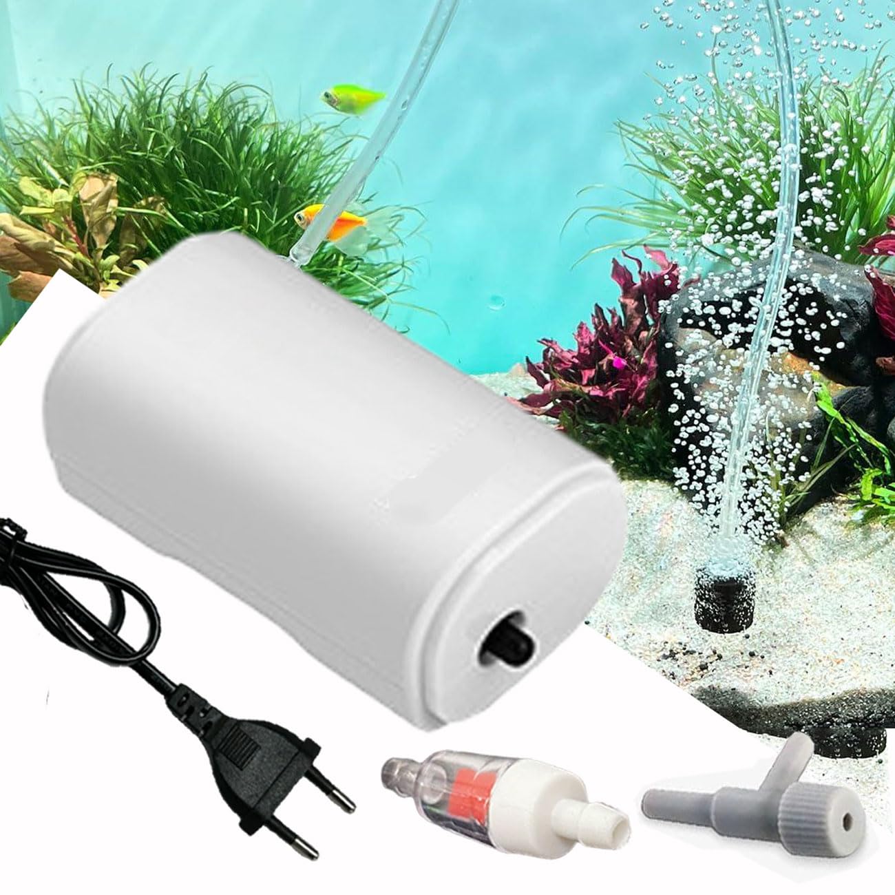 Stille Aquariumluchtpomp - Oplaadbaar & Efficiënt met Dubbele Luchtgaten voor Aquaria