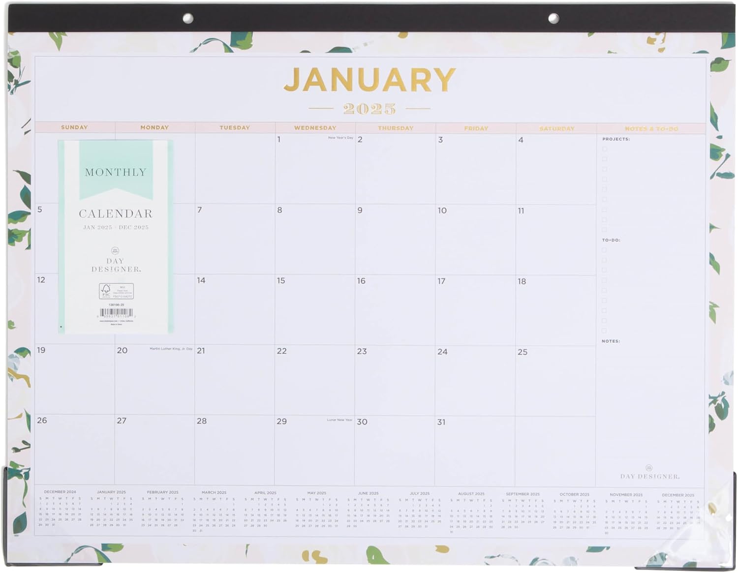 Blue Sky 2025 Monthly Desk Pad Calendar, January 2025 - December 2025, 22" x 17", Trim Tape Binding, Two-Hole Punched, Ruled Daily Blocks, Coming Up Roses (Coming Up Roses- 2025, 22" x 17")