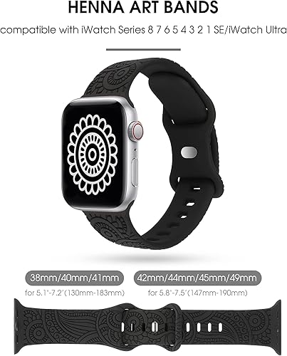 Miniatura 3 de TOYOUTHS Paquete de 2 correas bohemias grabadas compatibles con Apple Watch de 1.772 in, 1.732 in, 1.654 in, 1.929 in, para mujeres, hombres y
