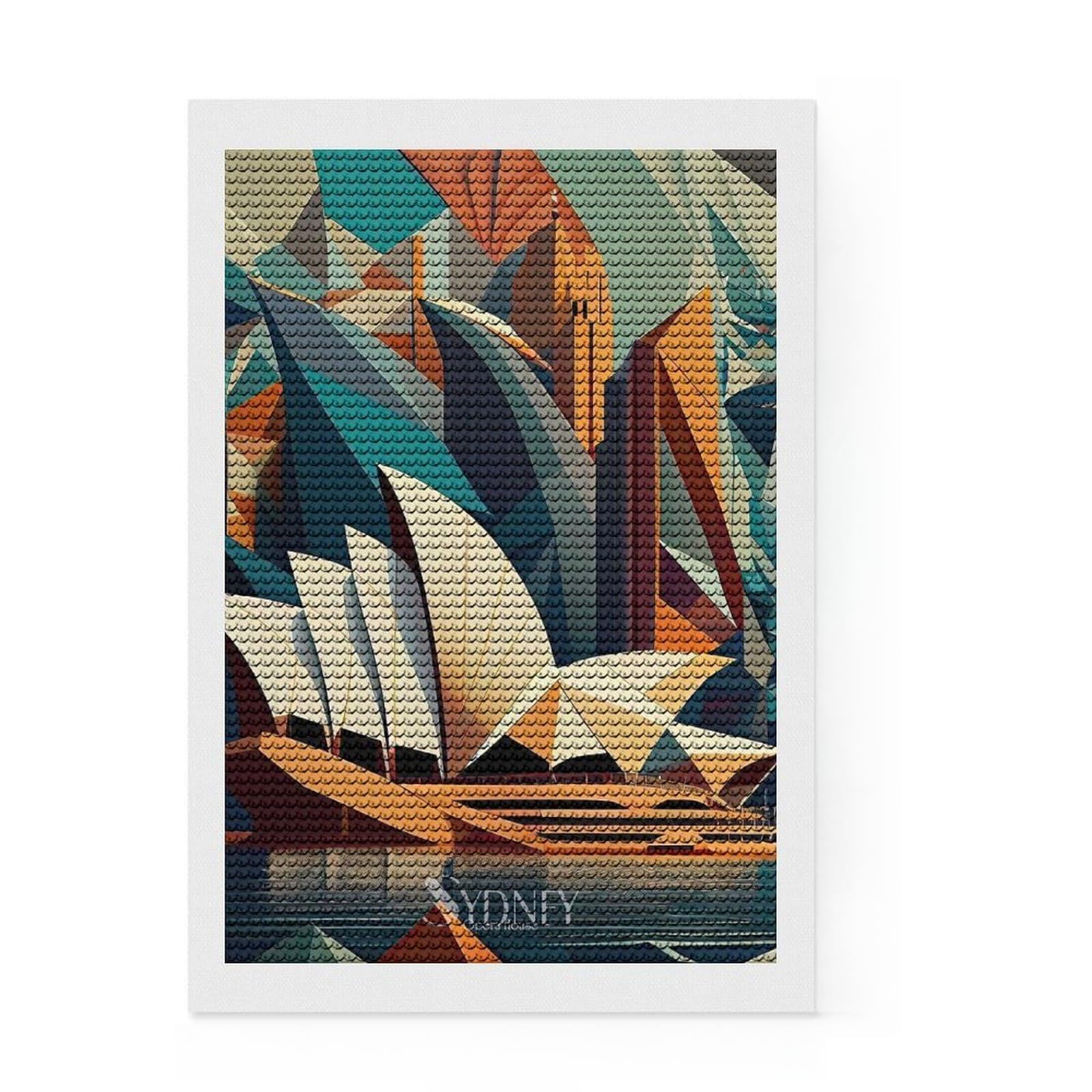 Junmoney Sydney Opera House 3 Diamond Painting Kit 8"x12", Festive Craft Gift, for Family Craft Time, Printed Canvas, Cosy Home Accent