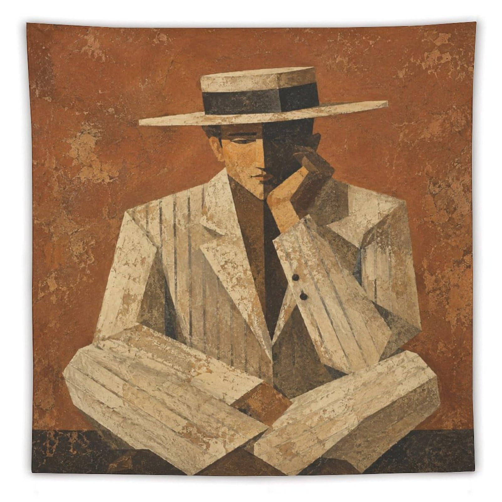 W7C8U2X3 Man in White Suit Wall Tapestry, Geometric Art, Geometric Portrait