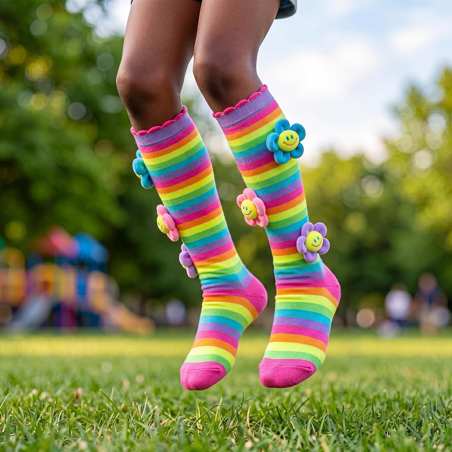 Girls Crazy Socks,Rainbow Knee High Socks for Kids 5-12 Years, Soft Long Silly Wacky Stocks 16.5 Inch School Daily Wear