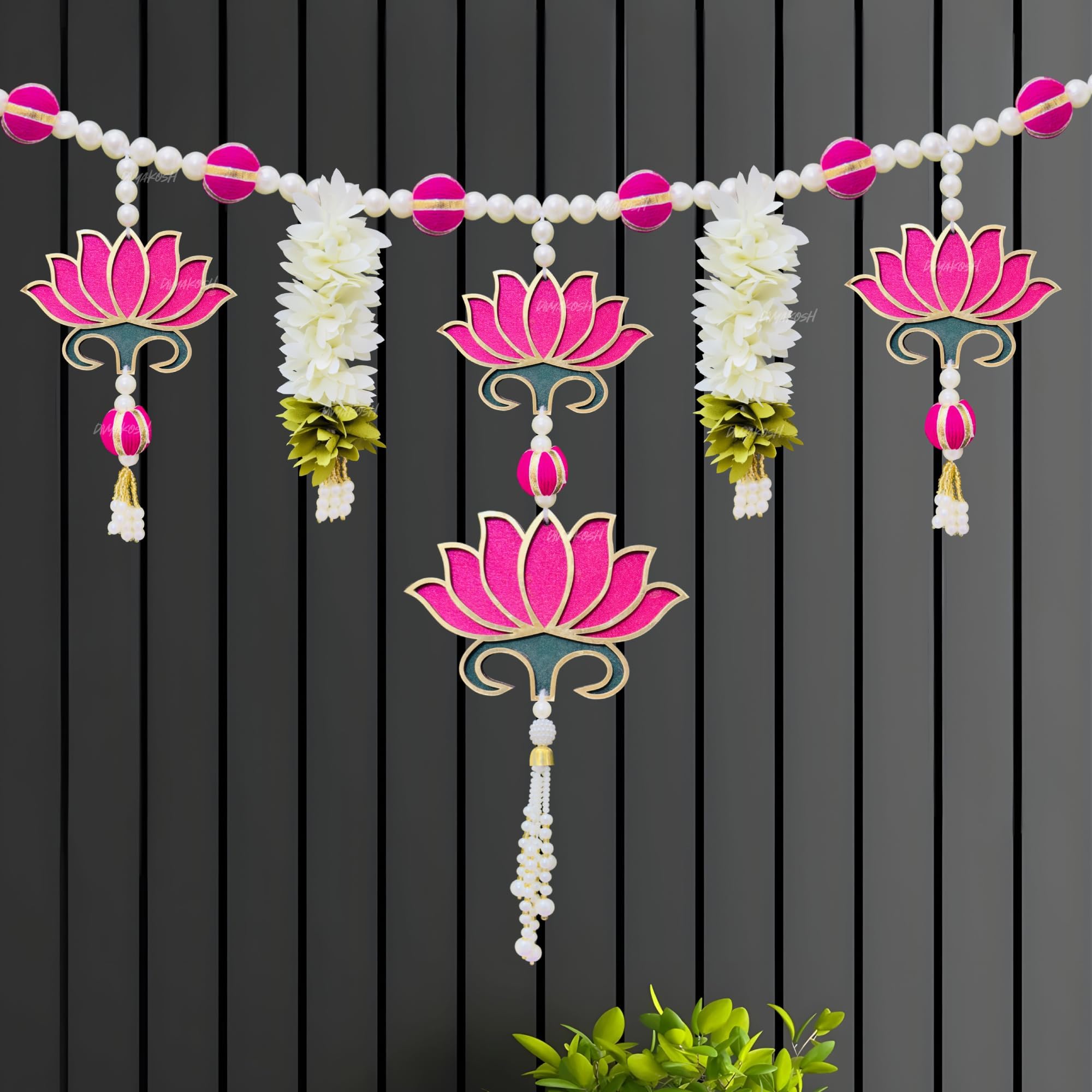 Divyakosh Divya Lotus Handmade Banderwar|Door Toran|Lotus Hanging With White Artificial Flowers For Decoration At Home|Door Entrance Latkan|Door Hangings|Banderwal For Main Door,10Inches