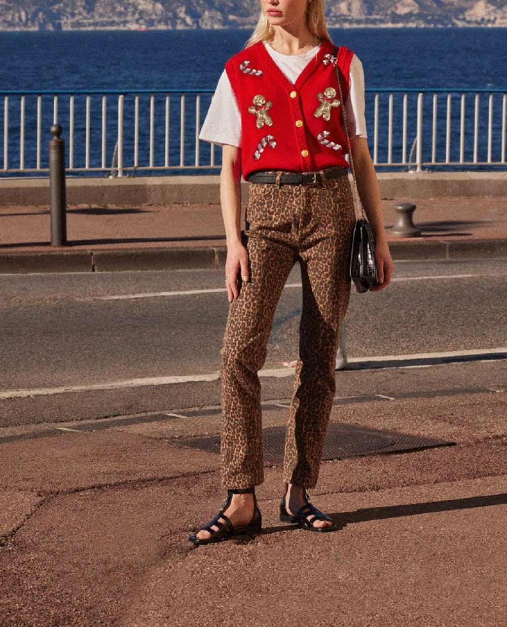 Juakoso Women Christmas Sweater Vest Cute Embroidered Button Front Crochet Tanks Holiday Sequin Knit Vest Top Xmas Clothes - Image 6