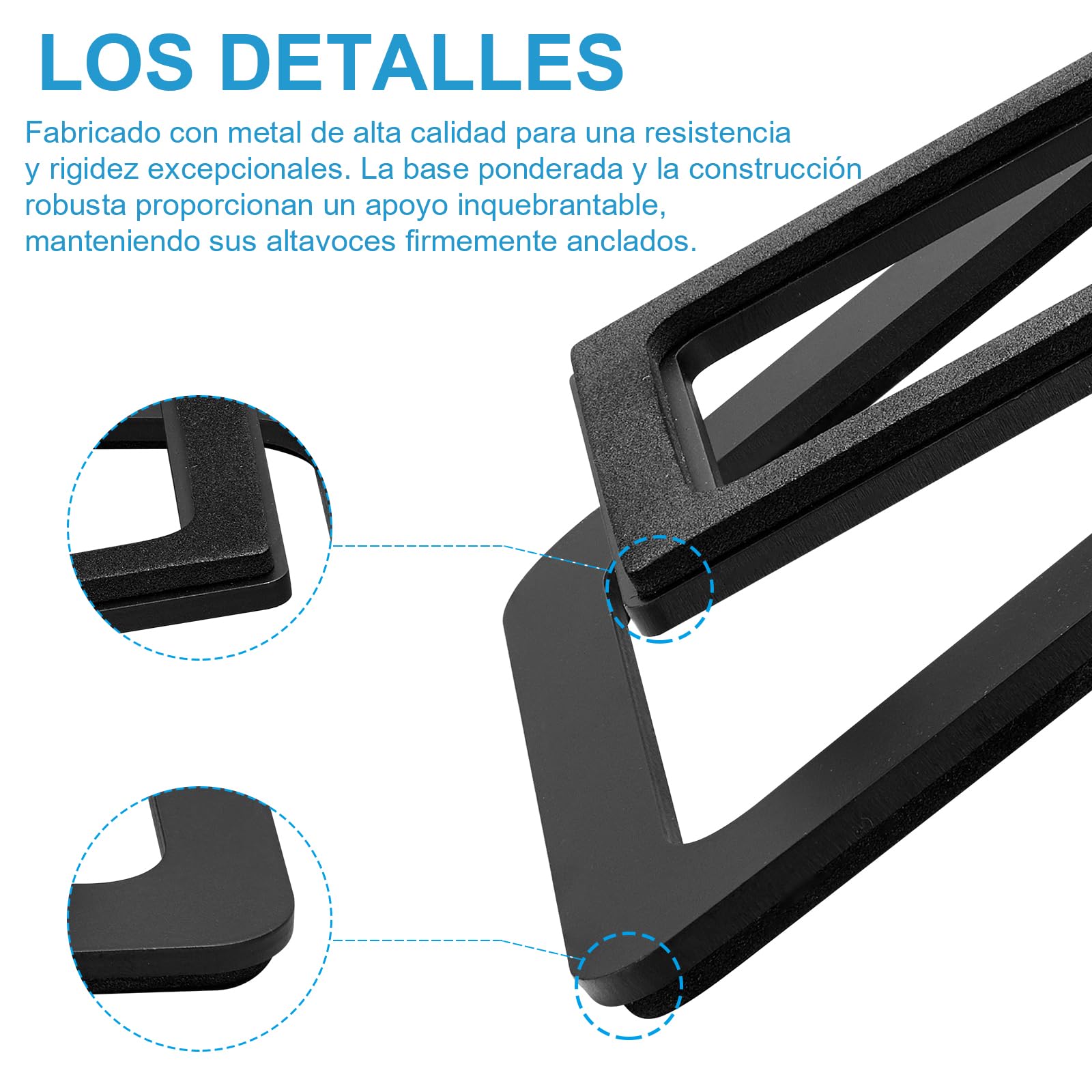 Sanyun SW601 Soportes para Altavoces de Escritorio Inclinados 15° para Altavoces Compactos de 2''-3'' para PC, Estantería o Monitor, Base de Acero y Almohadilla de Espuma Amortiguadora (Par, Negro)
