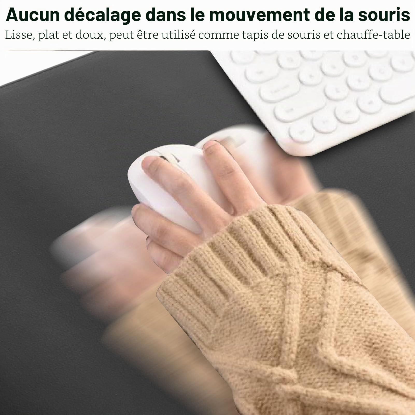 Annadue Tapis de Bureau Chauffant en Cuir PU, Tapis de Souris et Clavier, 60 x 36 cm, avec 3 Niveaux de Chaleur, pour les Mains