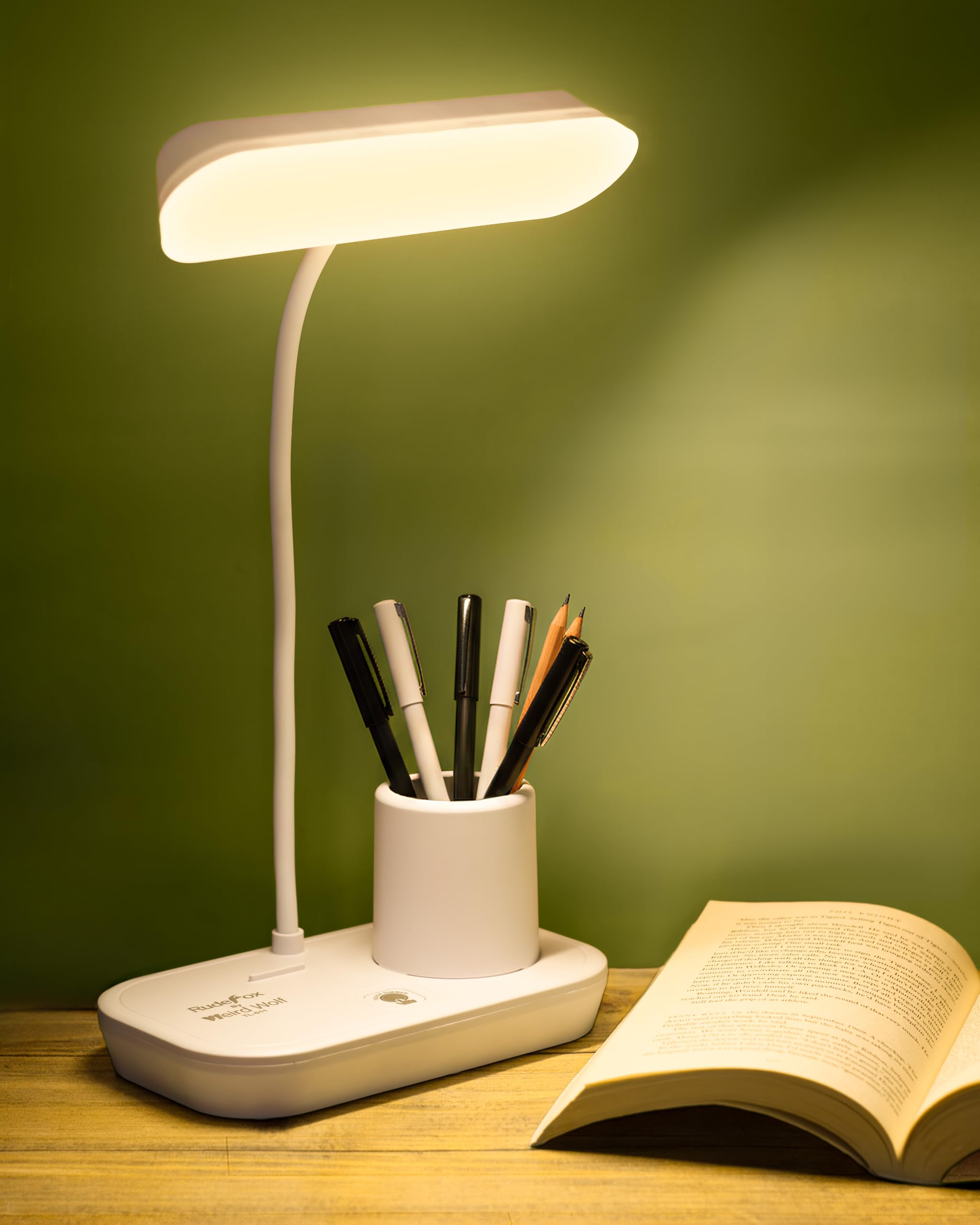 WEIRD WOLF Rechargeable Study Table Lamp for Study Room | 3 Color Modes & Adjustable Brightness | Touch Dimmer | Flexible Gooseneck, Pen & Mobile Holder | 2000mAh Battery | 6 Months Warranty-image-4