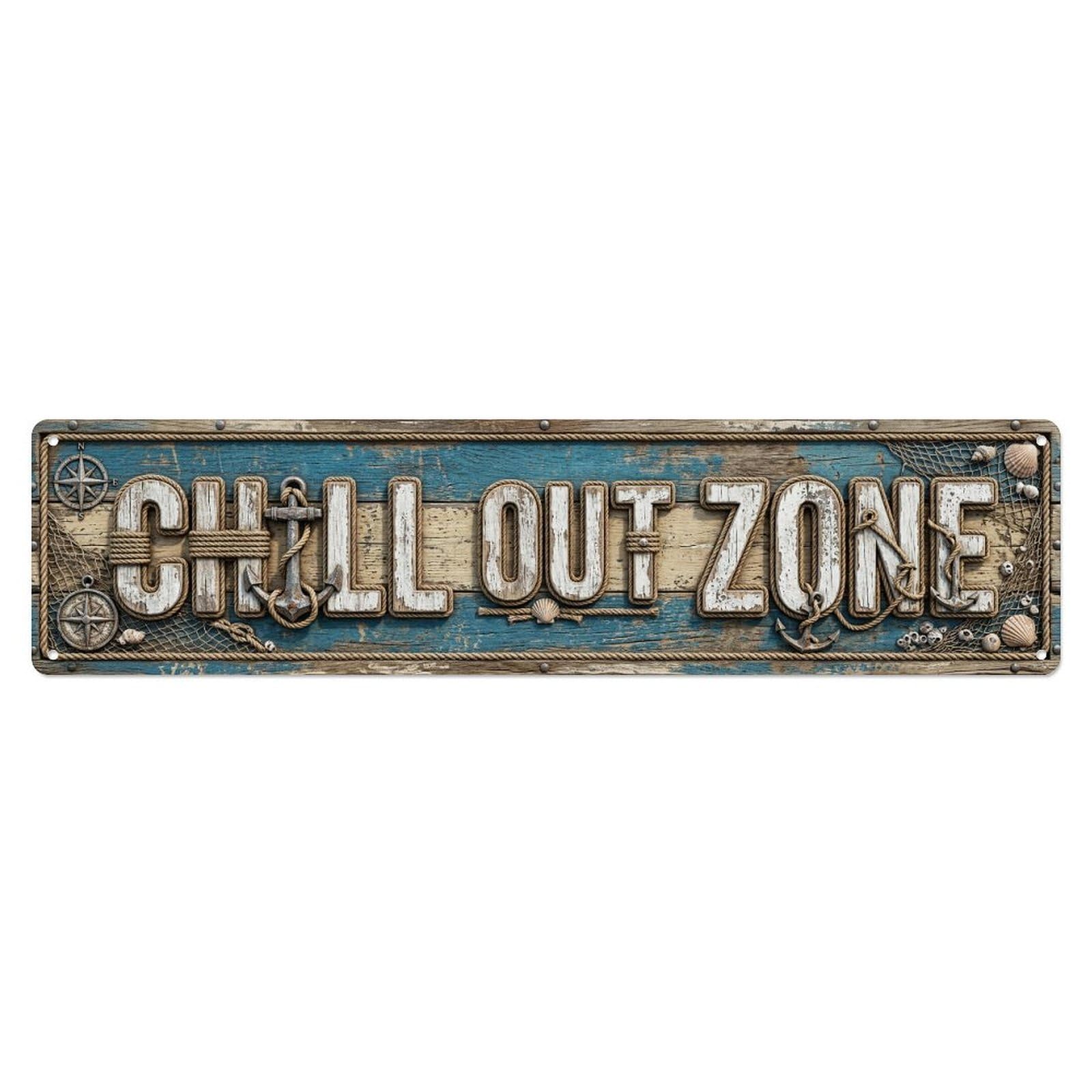 Chill Out Zone Faded Deck 1 Metal Tin Skinny Sign Plaque Wall Decor for Cafe, Club Bar, Office, Home Garden Metal Poster 4x16Inch