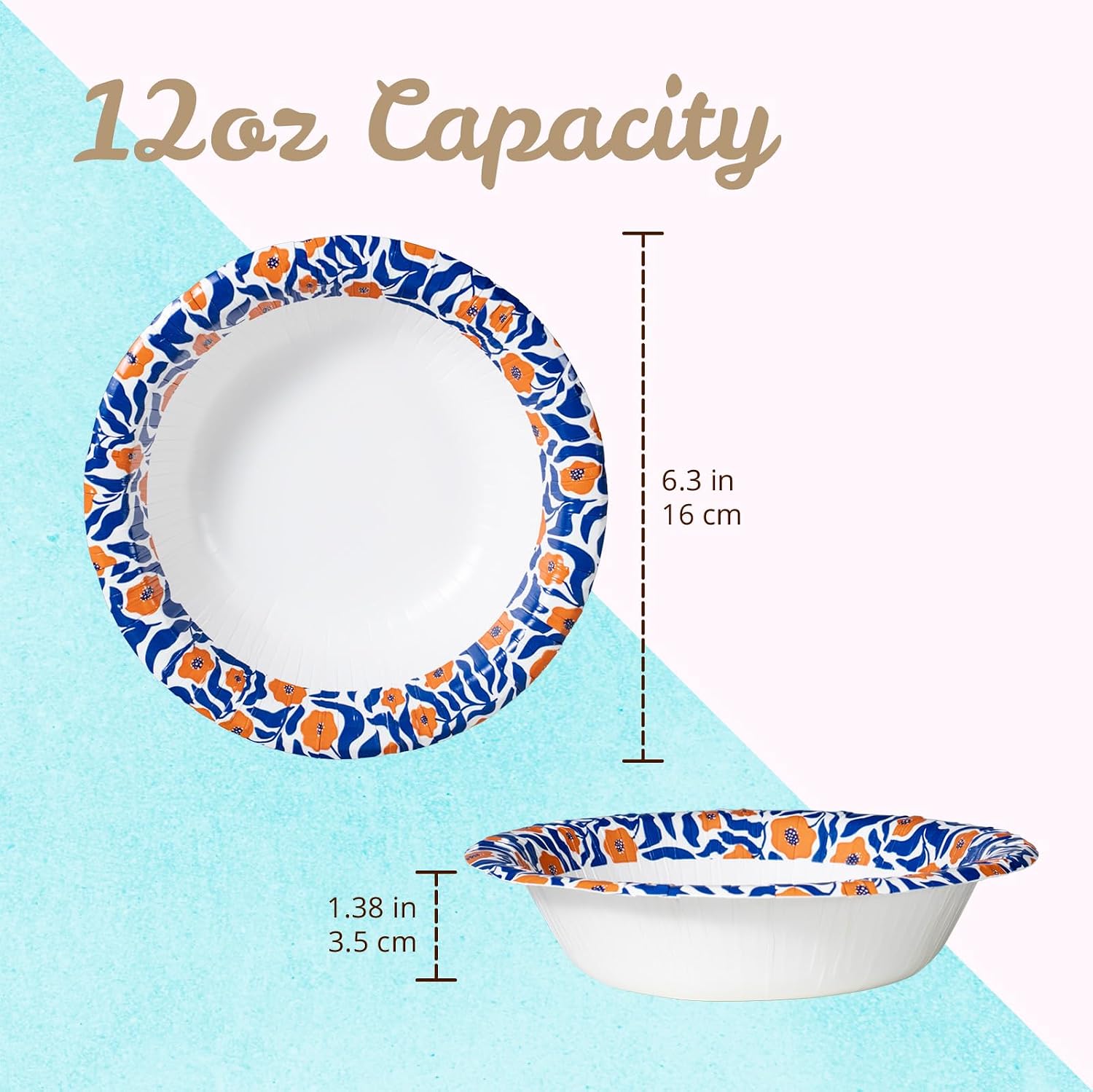 MATICAN Paper Bowls 12 oz, 150-Count Disposable Bowls, Heavy Duty Soak-Proof and Microwave-Safe Paper Bowls with Matisse-Style Floral Design, Great for Soup, Salad, Snacks, and Party Use