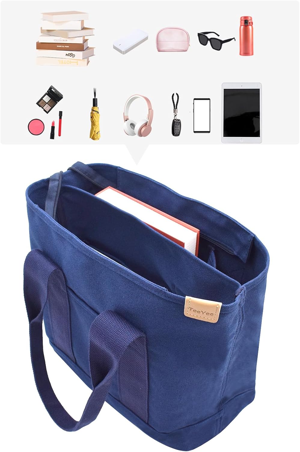 TeeYee 16oz Canvas Tote Bag Casual Multi pockets Handbags Large Capacity Shopping Shoulder Bag with Pocket Bags Work Purses | Shopper bag, Zipper pockets, Unsex design, Organized slots