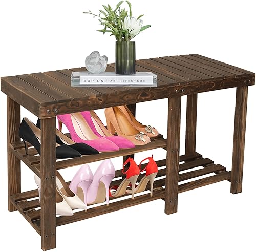 Acehome Zapatero de 3 niveles con asiento banco de zapatos de 336 pulgadas con almacenamiento organizador de zapatos de madera estante de